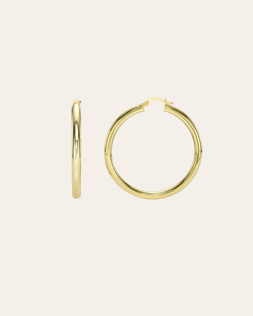 14k Gold Medium Thick Hoop Earrings - Zoe Lev Jewelry