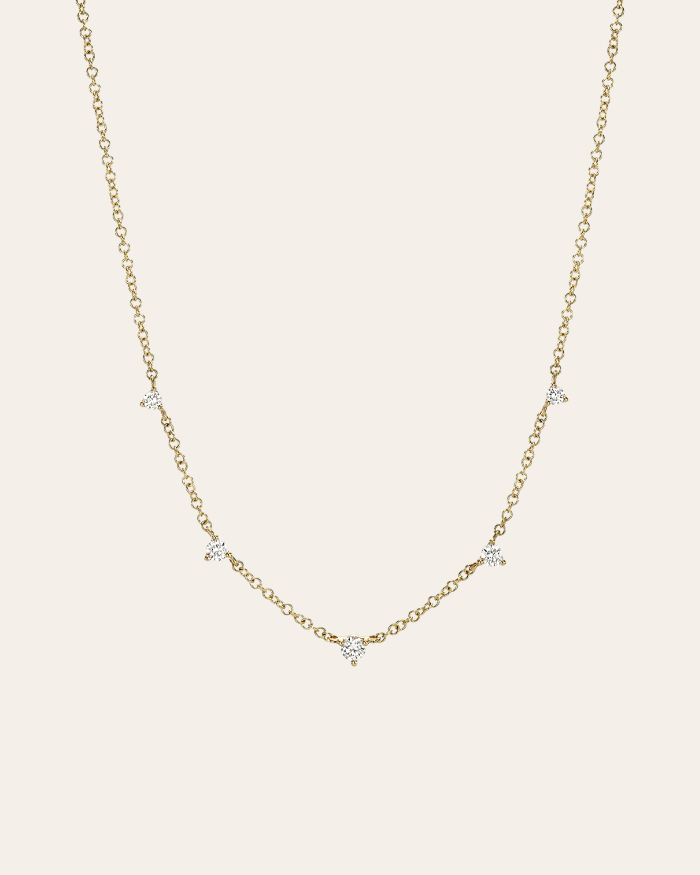 Mini 3 Prong Graduated Diamond Necklace SAMPLE SALE Zoe Lev Jewelry