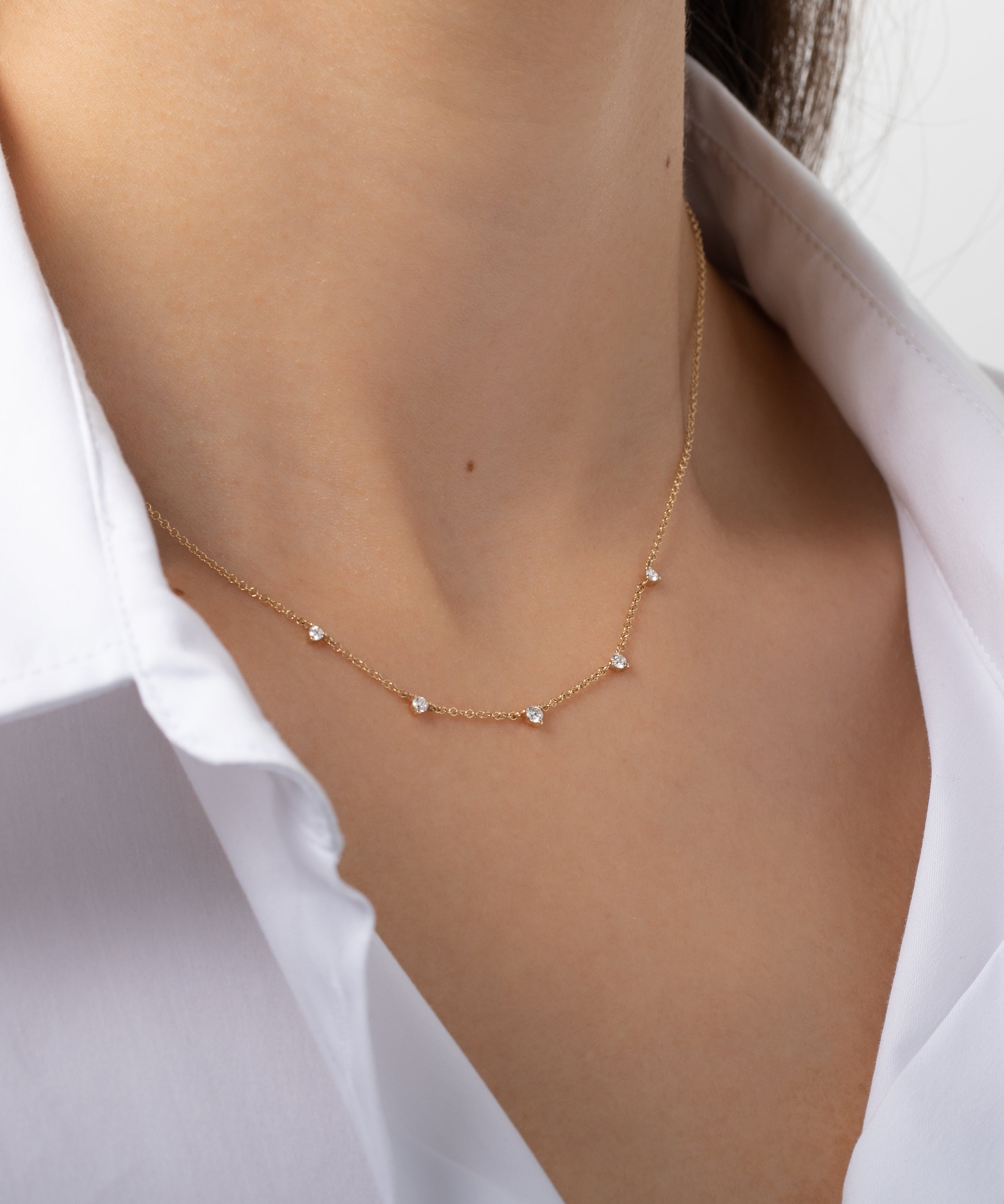 Mini 3 Prong Graduated Diamond Necklace SAMPLE SALE Zoe Lev Jewelry