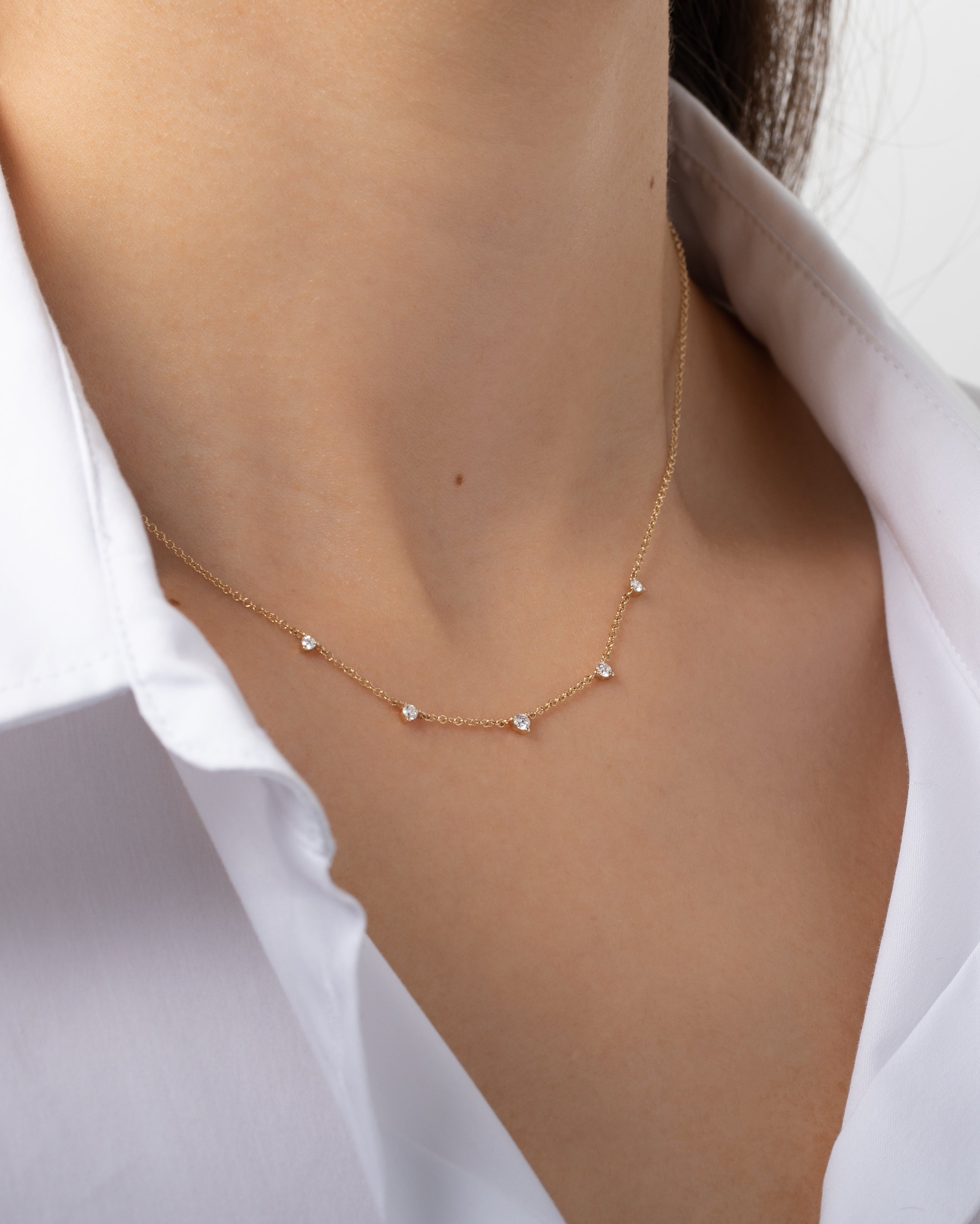 Mini 3 Prong Graduated Diamond Necklace SAMPLE SALE Zoe Lev Jewelry