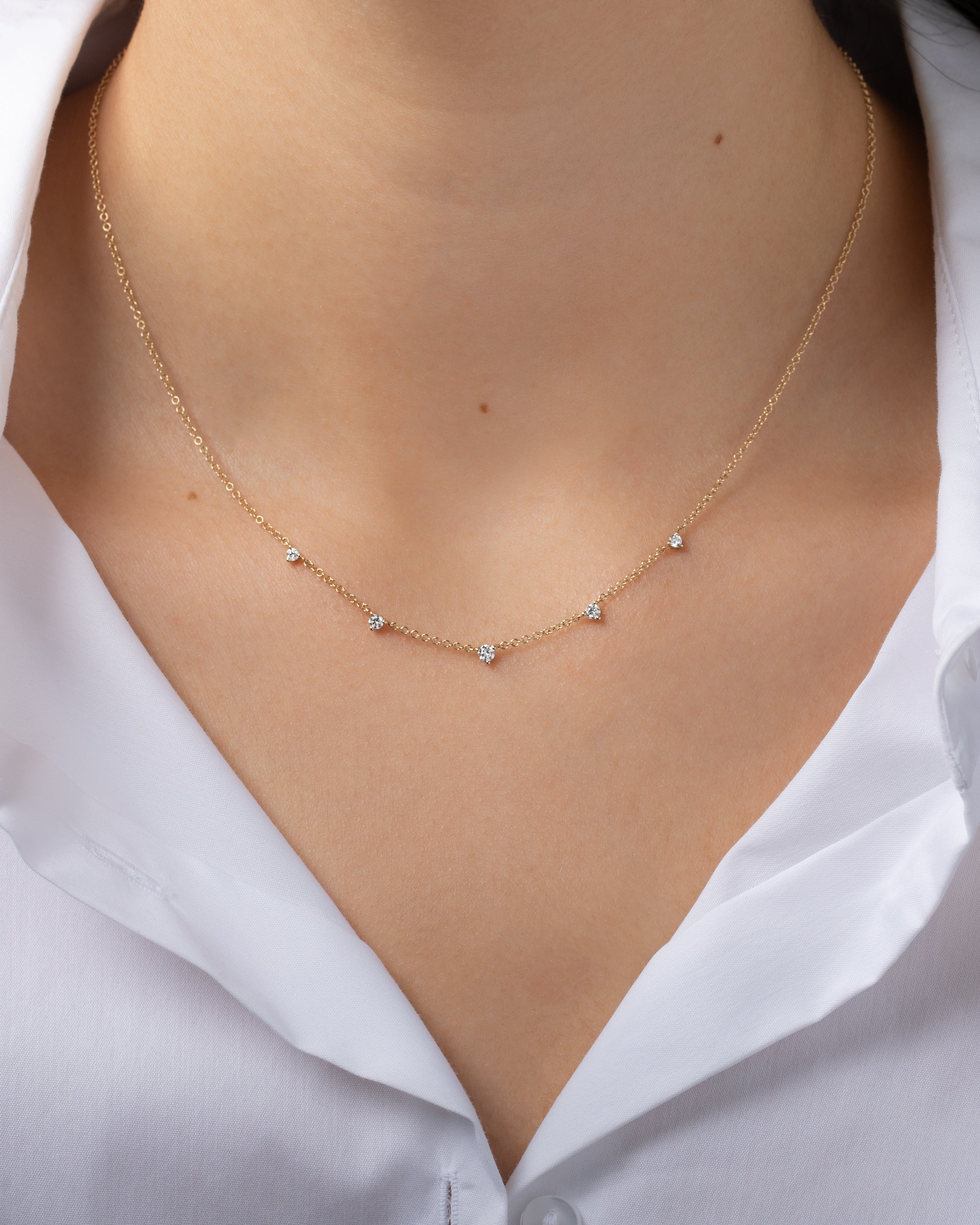 Mini 3 Prong Graduated Diamond Necklace SAMPLE SALE Zoe Lev Jewelry