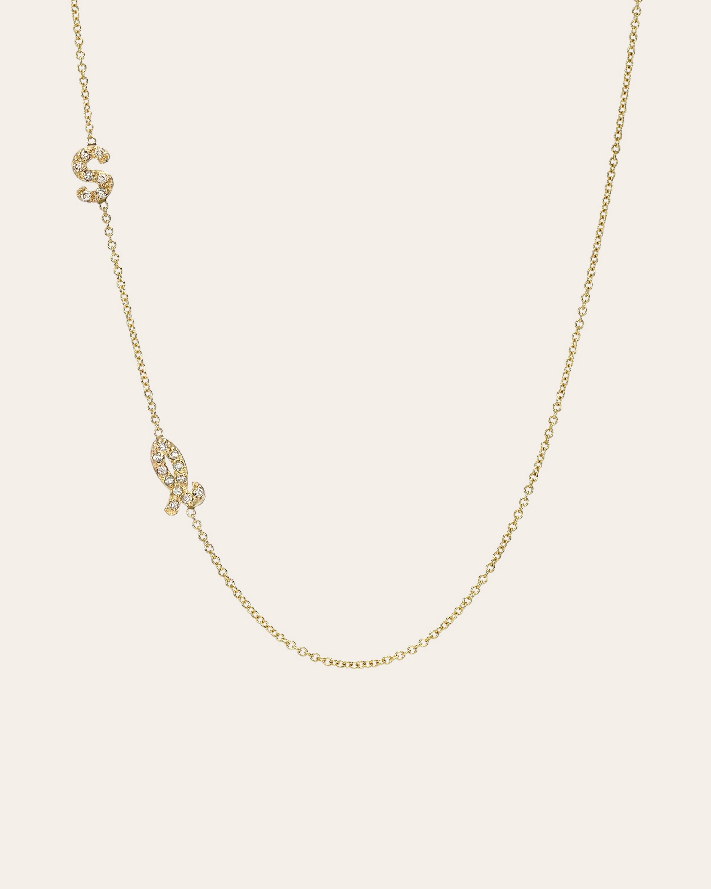 Mini Diamond Asymmetrical Script Initial Necklace Personalized Zoe Lev Jewelry