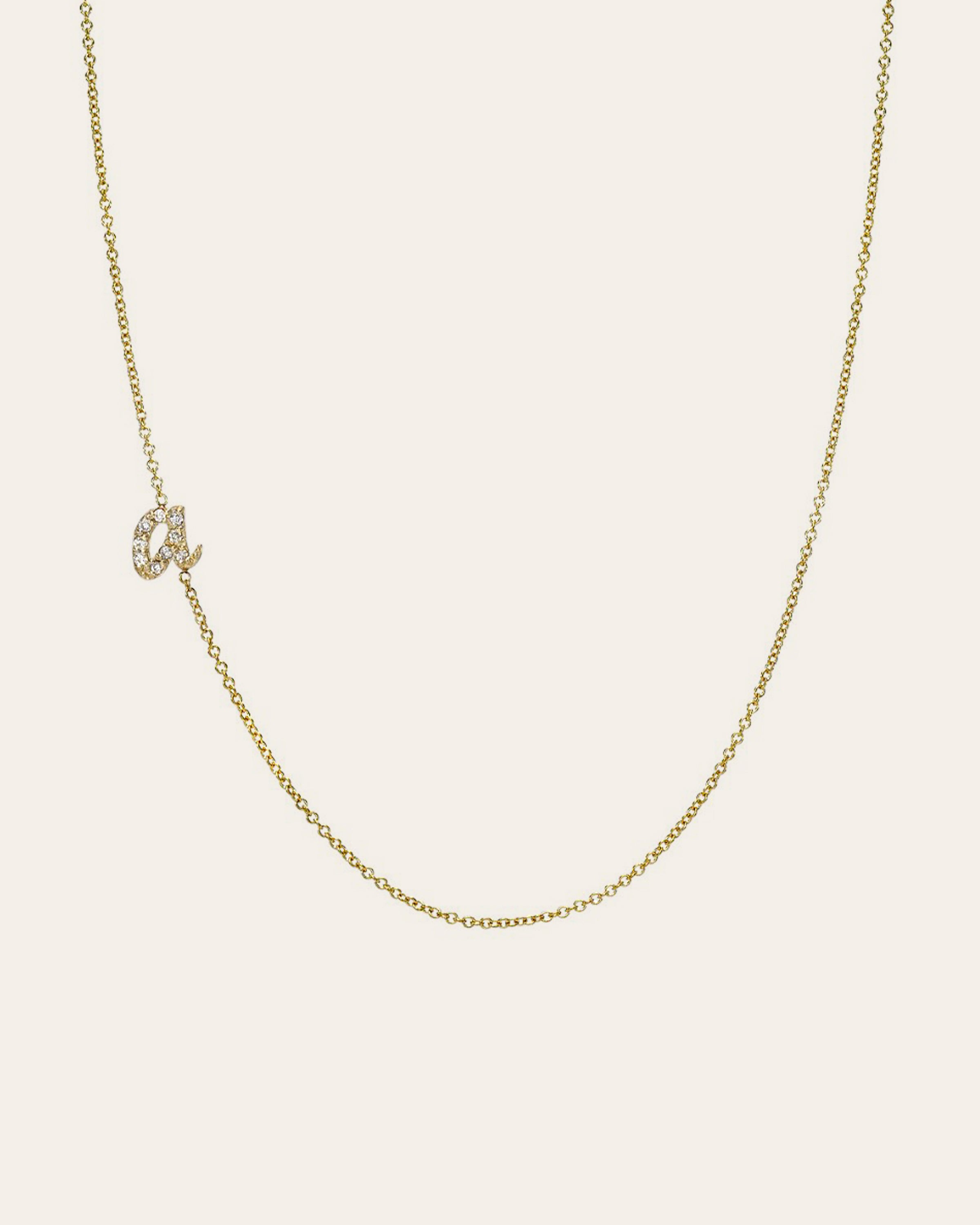 Mini Diamond Asymmetrical Script Initial Necklace Personalized Zoe Lev Jewelry