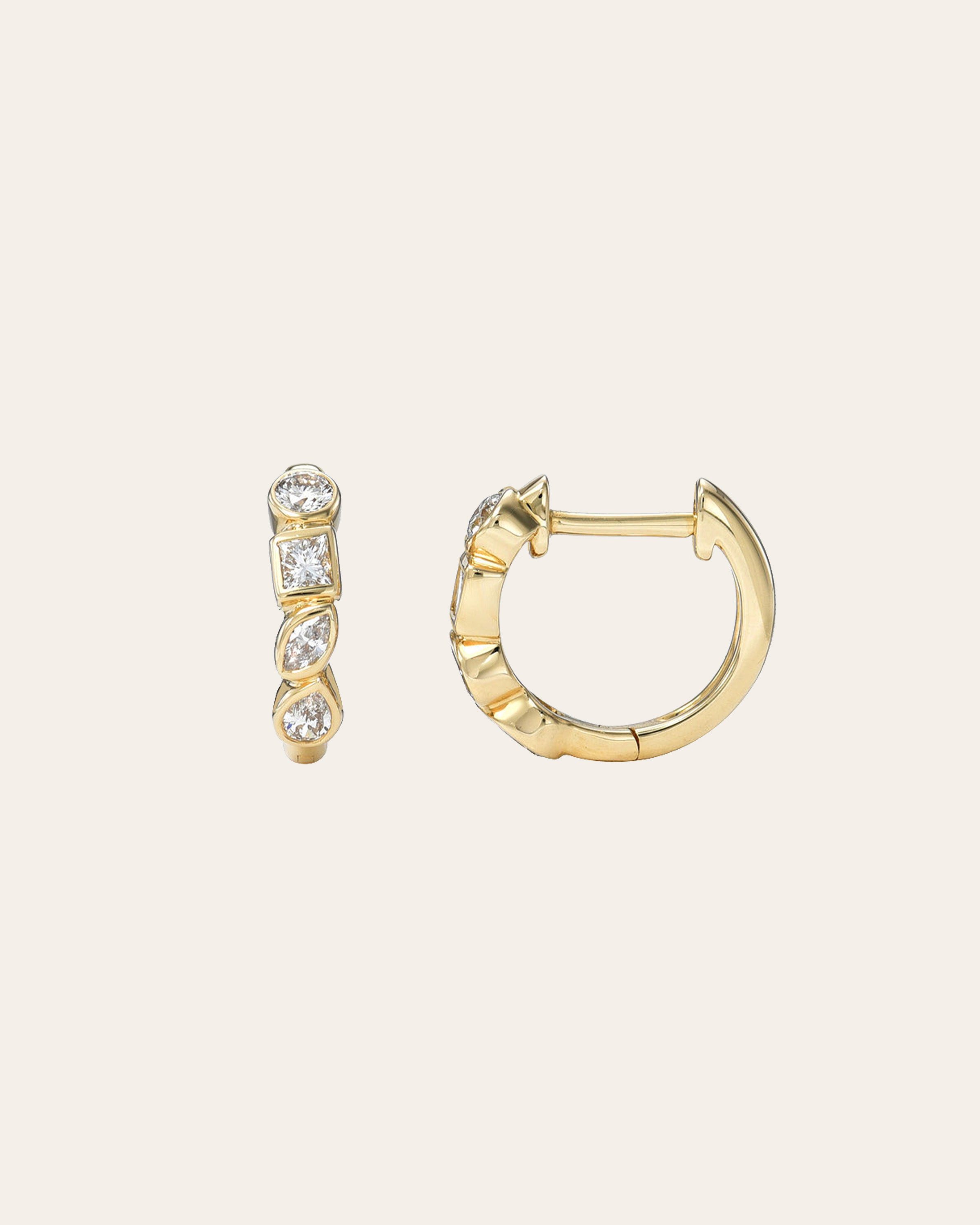 Multi Diamond Shape Huggies Hoops & Huggies Zoe Lev Jewelry