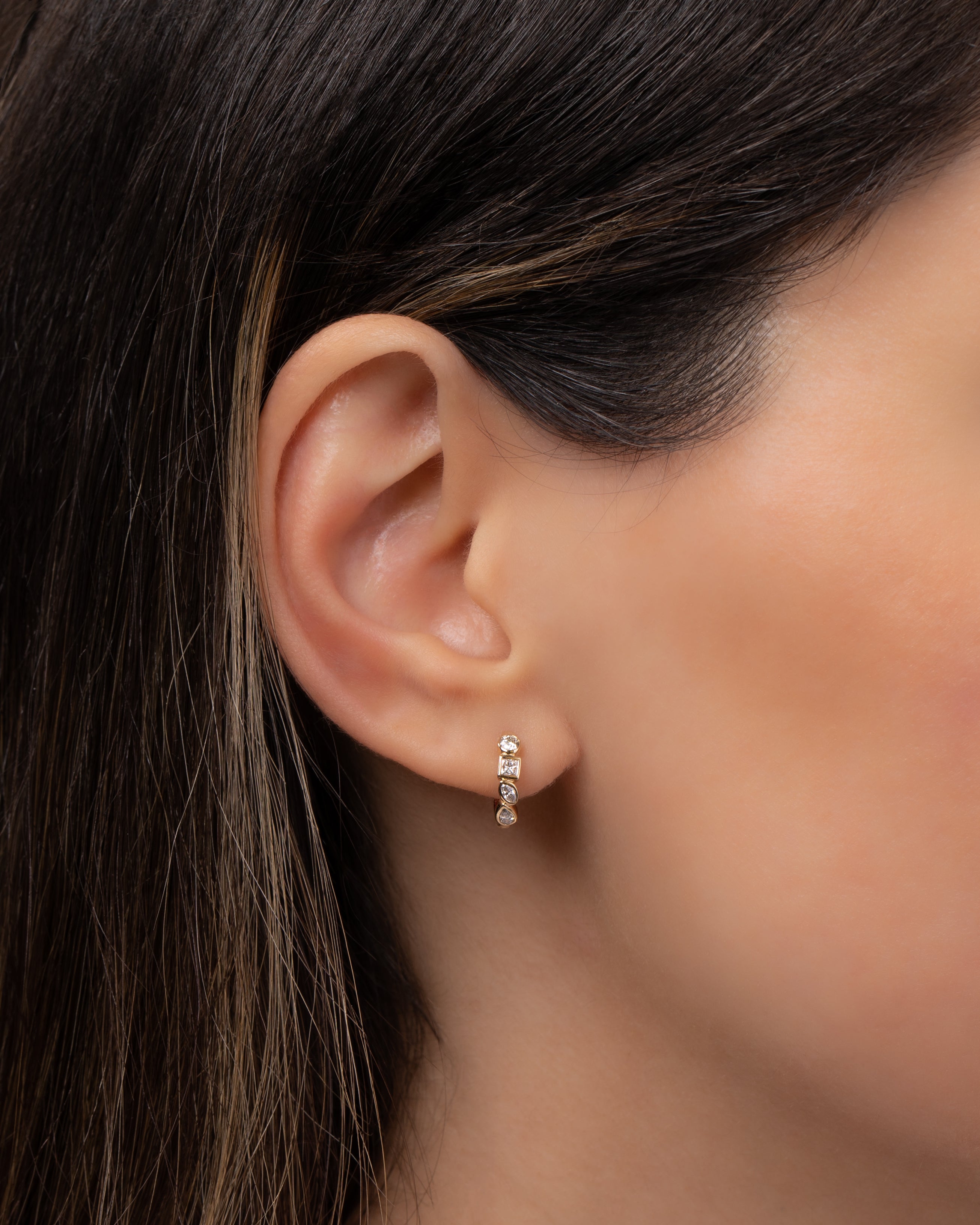 Multi Diamond Shape Huggies SAMPLE SALE Zoe Lev Jewelry