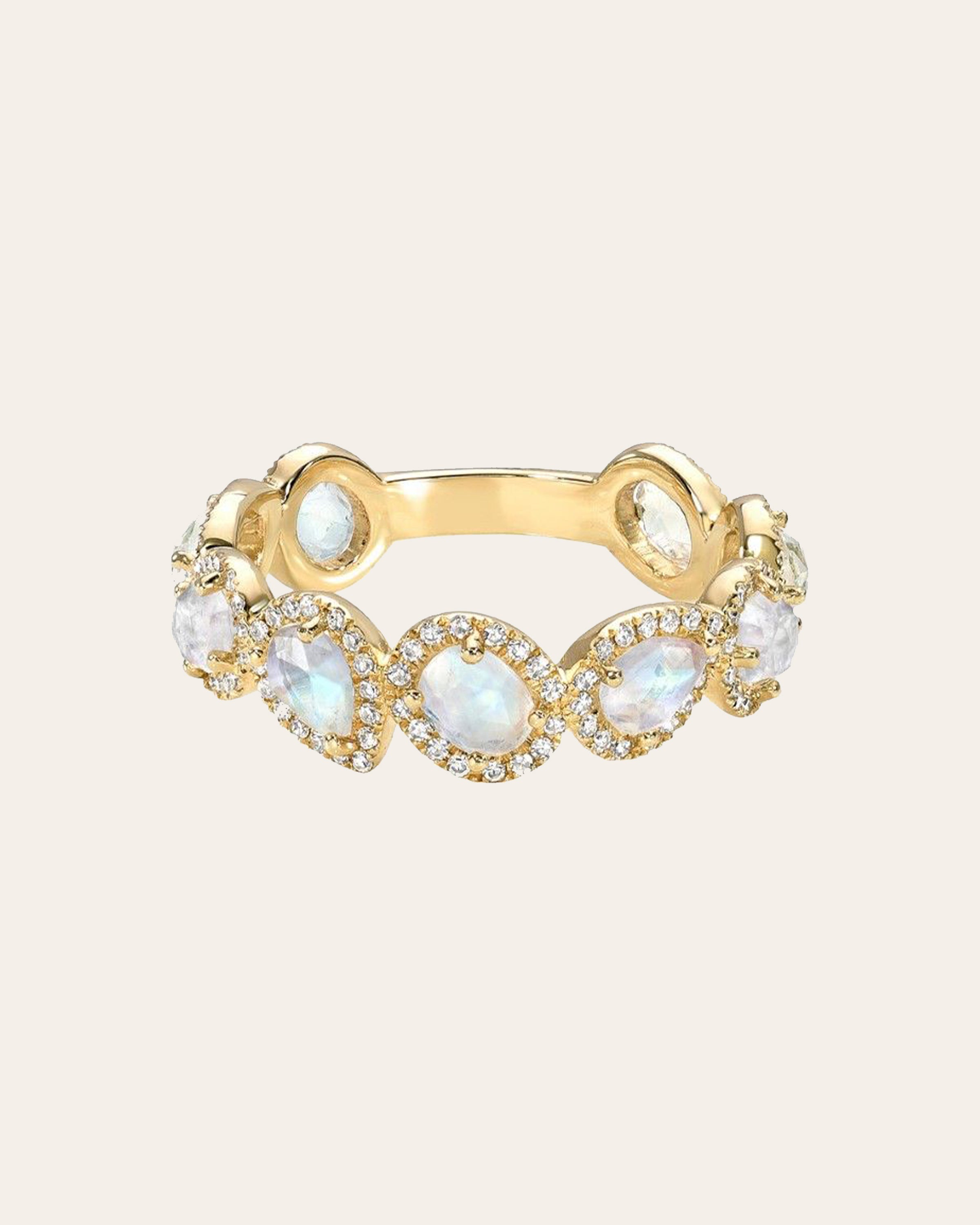 Multiple Moonstone and Diamond Band Zoe Lev Jewelry