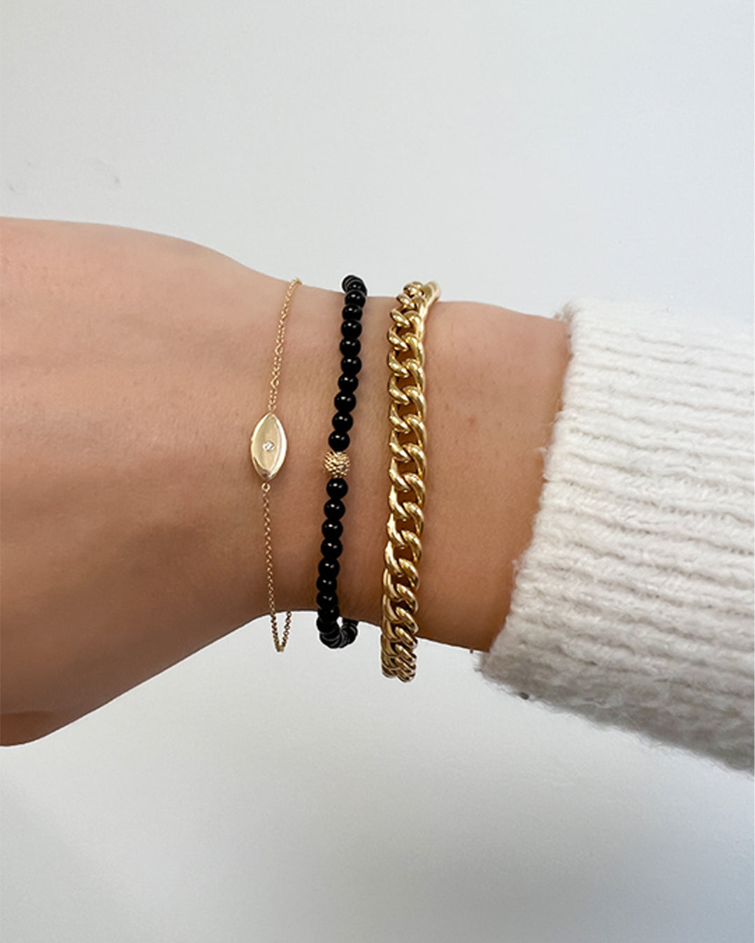 3mm Black Onyx Bead Bracelet with Diamond Bead Bead Bracelets Zoe Lev Jewelry