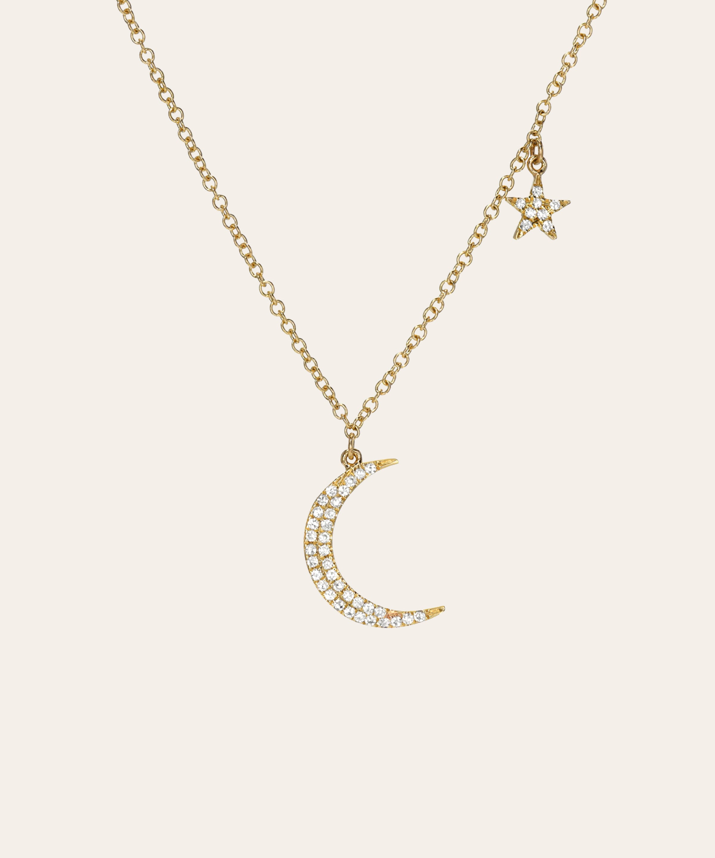 Pave Diamond Moon and Star Necklace Zoe Lev Jewelry