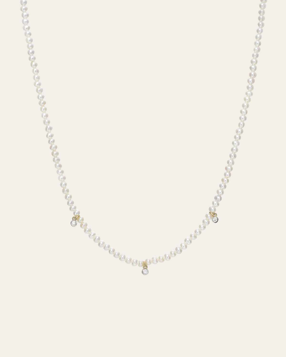 Pearl Beaded with Diamond Bezel Necklace