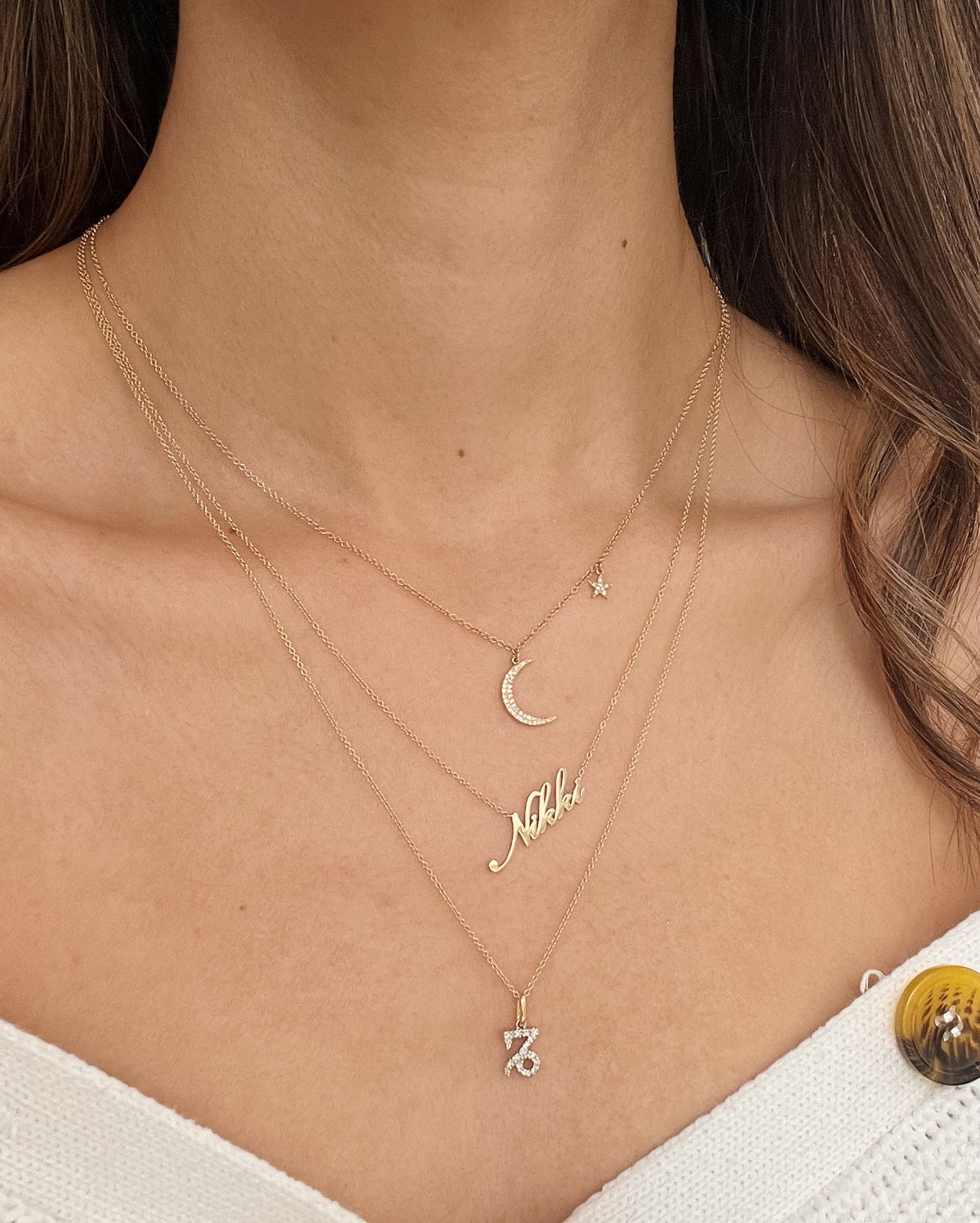 Pave Diamond Moon and Star Necklace
