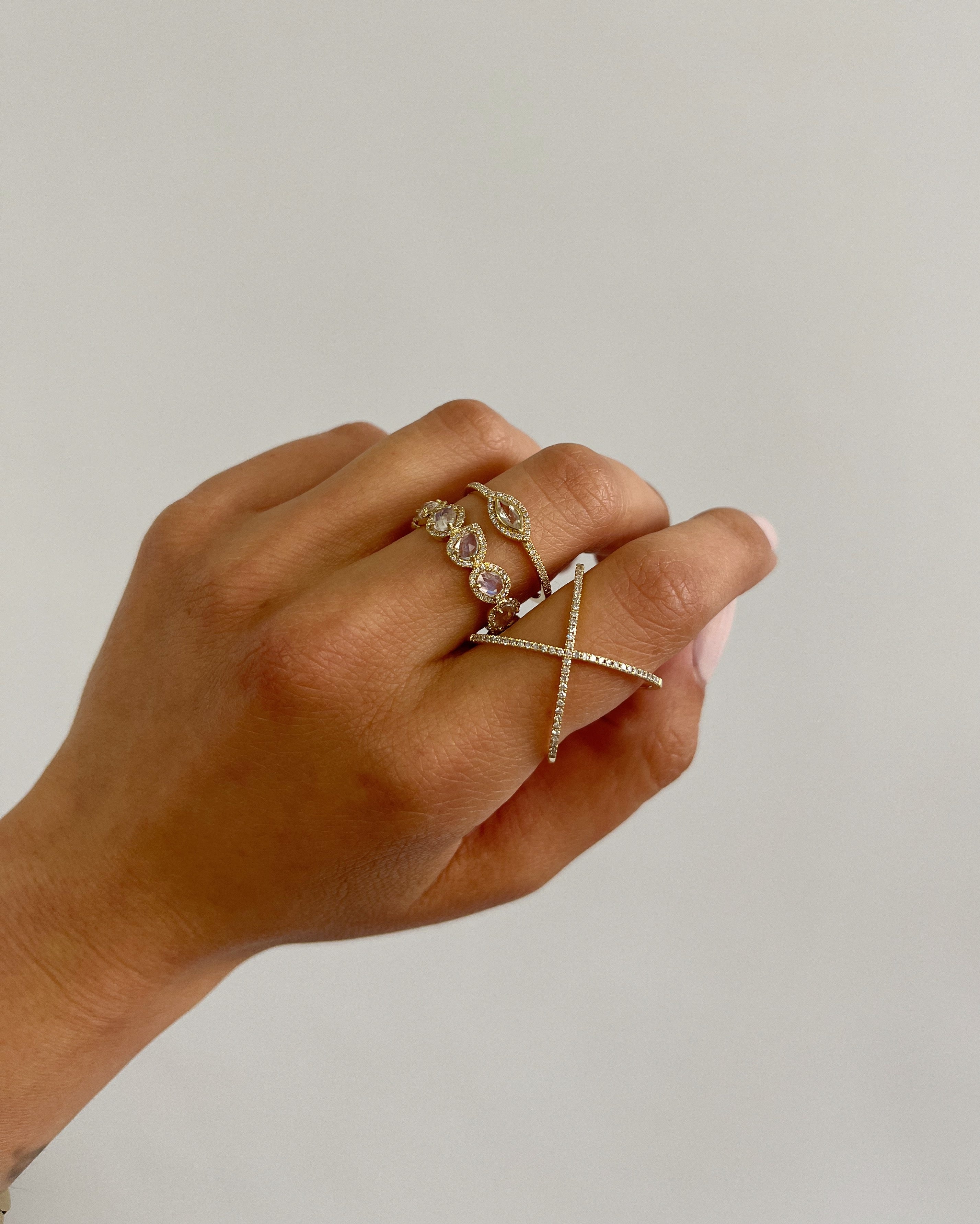 Multiple Moonstone and Diamond Band Zoe Lev Jewelry