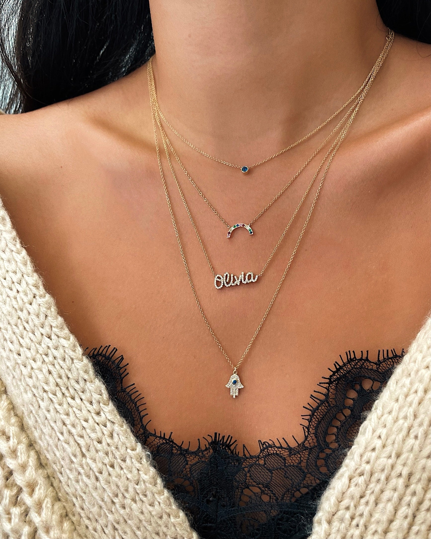 Diamond & Sapphire Hamsa Necklace Zoe Lev Jewelry