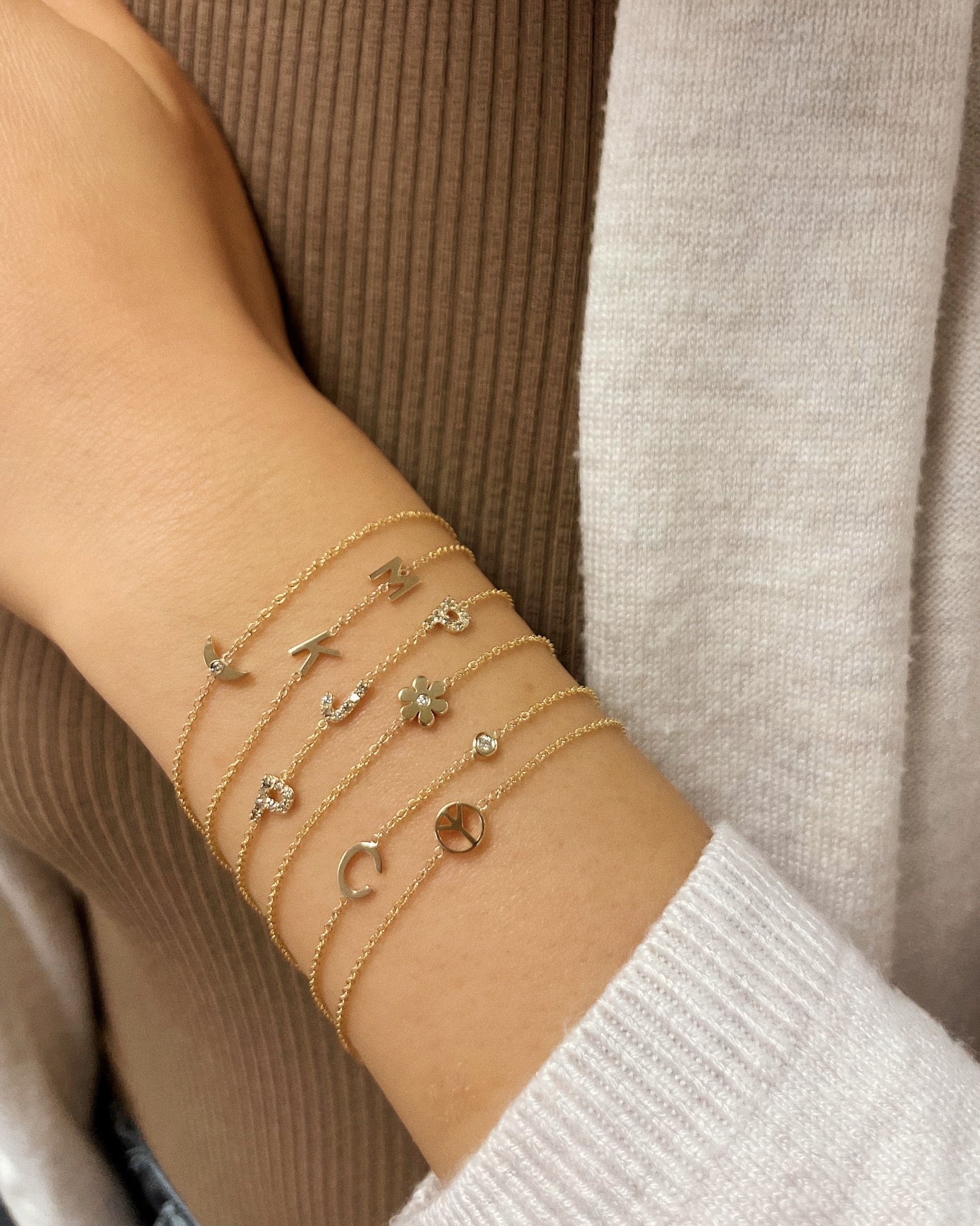 Mini Diamond Initial Bracelet Personalized Zoe Lev Jewelry