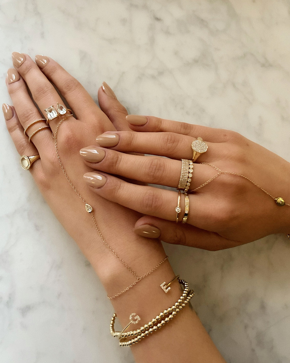 14K Gold Pear Shape Diamond Hand Chain