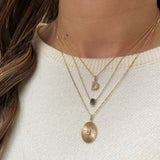 14K Gold Pleated Oval with Baguette Diamond Necklace SAMPLE SALE Zoe Lev Jewelry