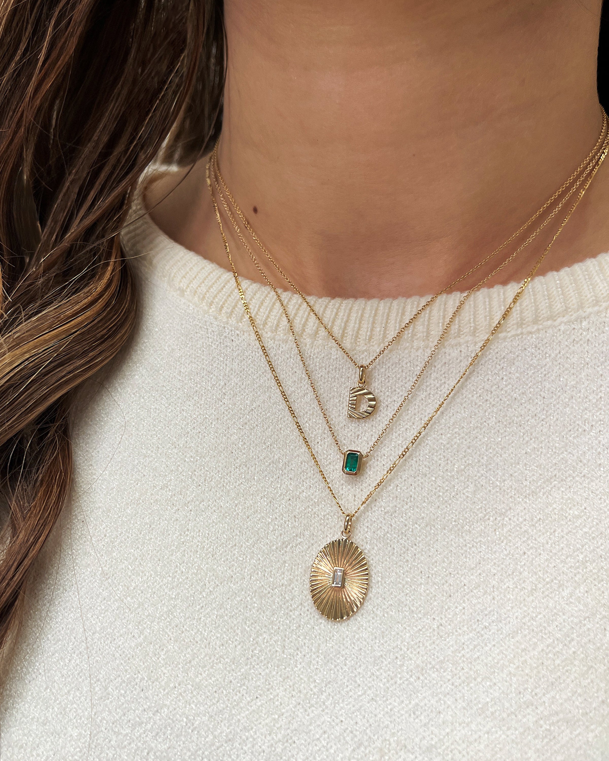 14K Gold Pleated Oval with Baguette Diamond Necklace SAMPLE SALE Zoe Lev Jewelry