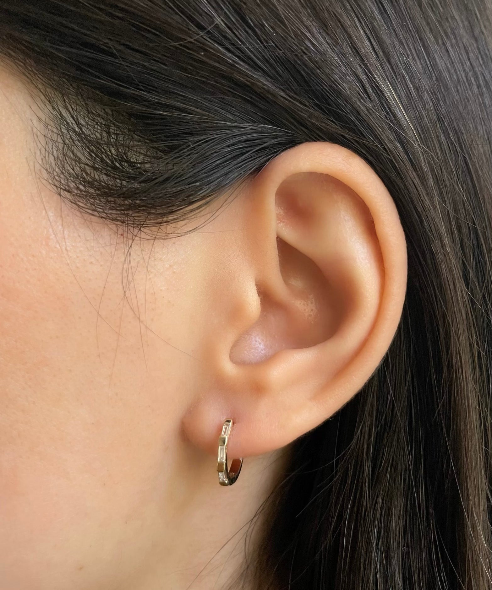 Vertical Set Baguette Huggie Earrings SAMPLE SALE Zoe Lev Jewelry