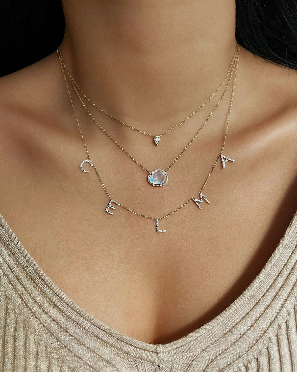 Diamond Moonstone Necklace