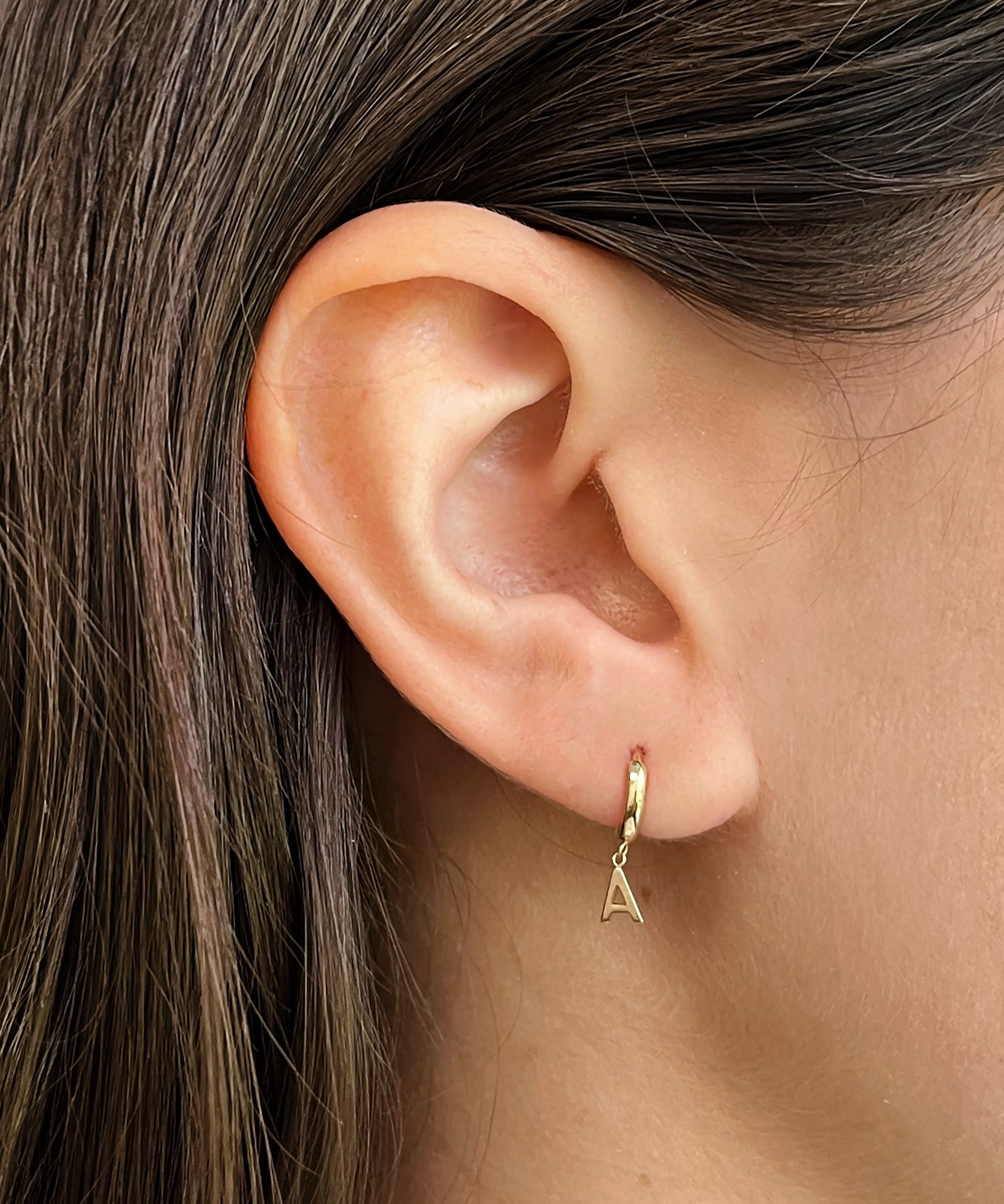 14k Yellow Gold Mini Huggie Earring with Initial 'A' SAMPLE SALE Zoe Lev Jewelry