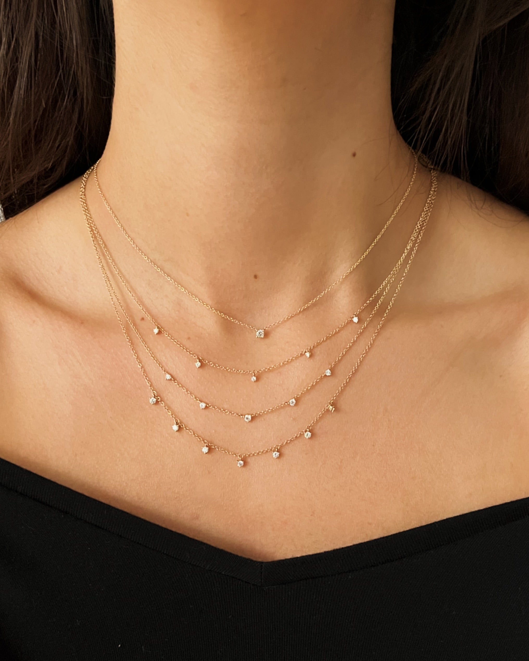 Mini 3 Prong Graduated Diamond Necklace SAMPLE SALE Zoe Lev Jewelry