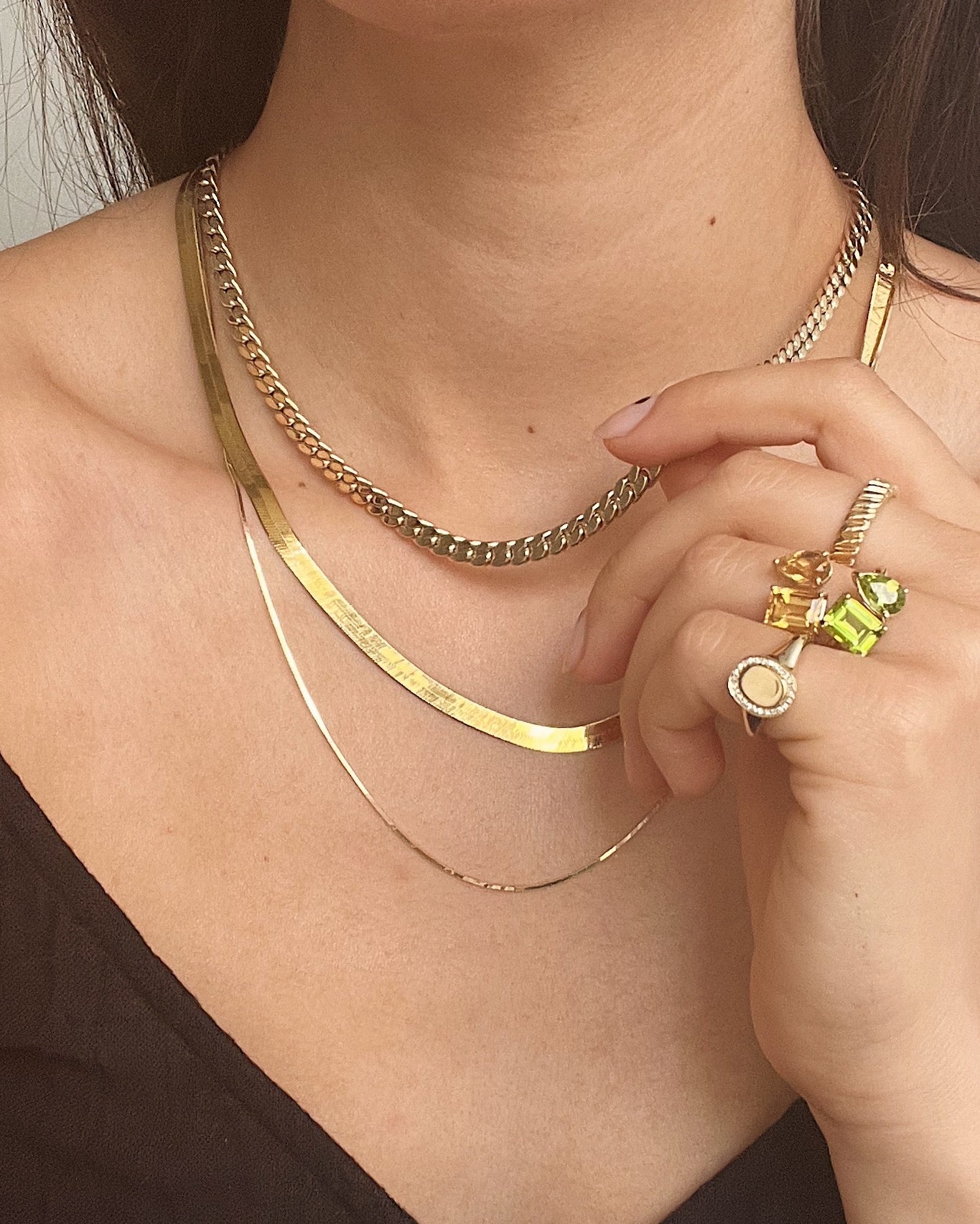 14K Gold Flat Curb Link Necklace Chains Zoe Lev Jewelry