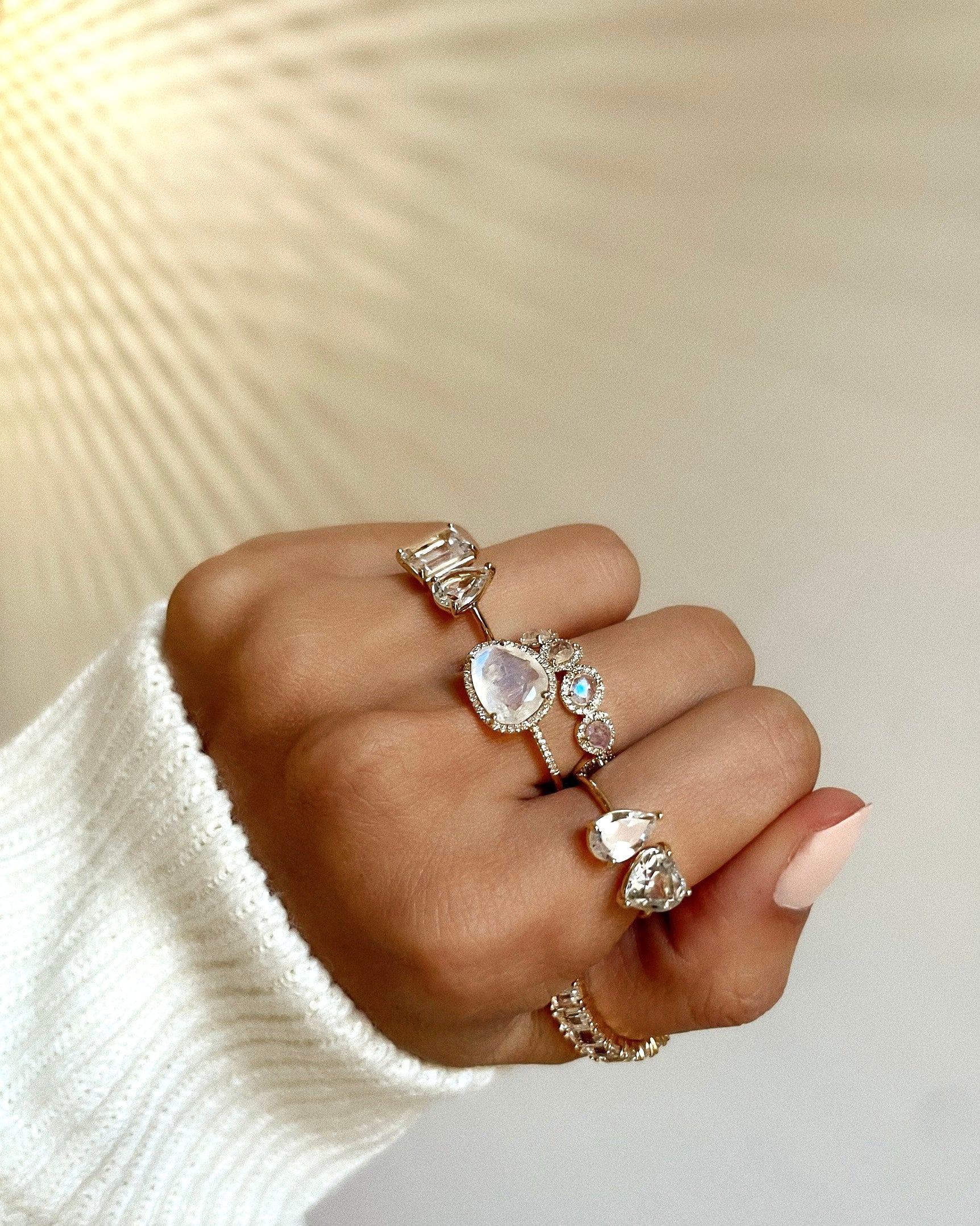 Multiple Moonstone and Diamond Band Zoe Lev Jewelry