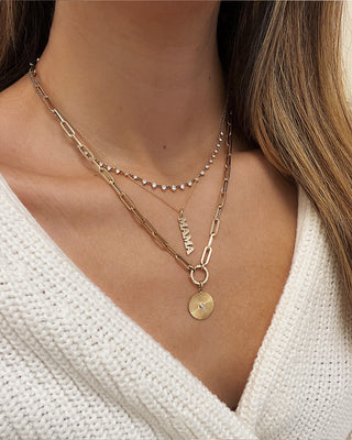 14k Gold Large Paper Clip Chain with Diamond Enhancer Necklace