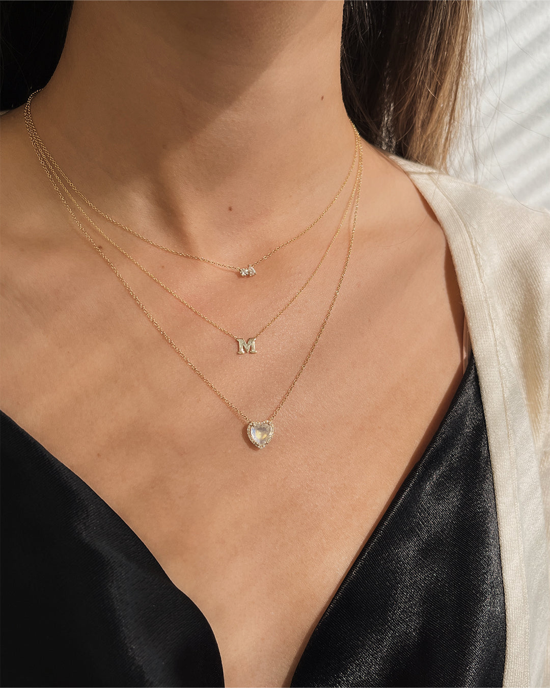 Diamond Moonstone Heart Necklace SAMPLE SALE Zoe Lev Jewelry