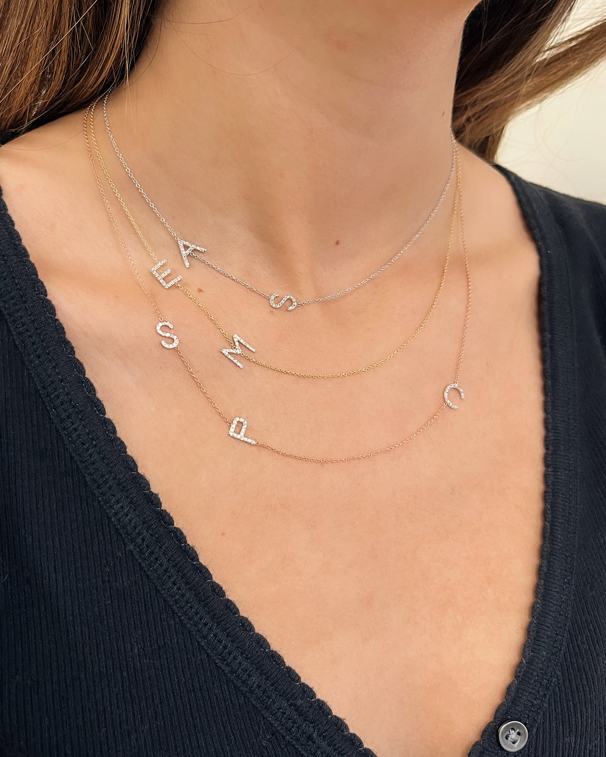 Diamond Asymmetrical Multiple Initials Necklace
