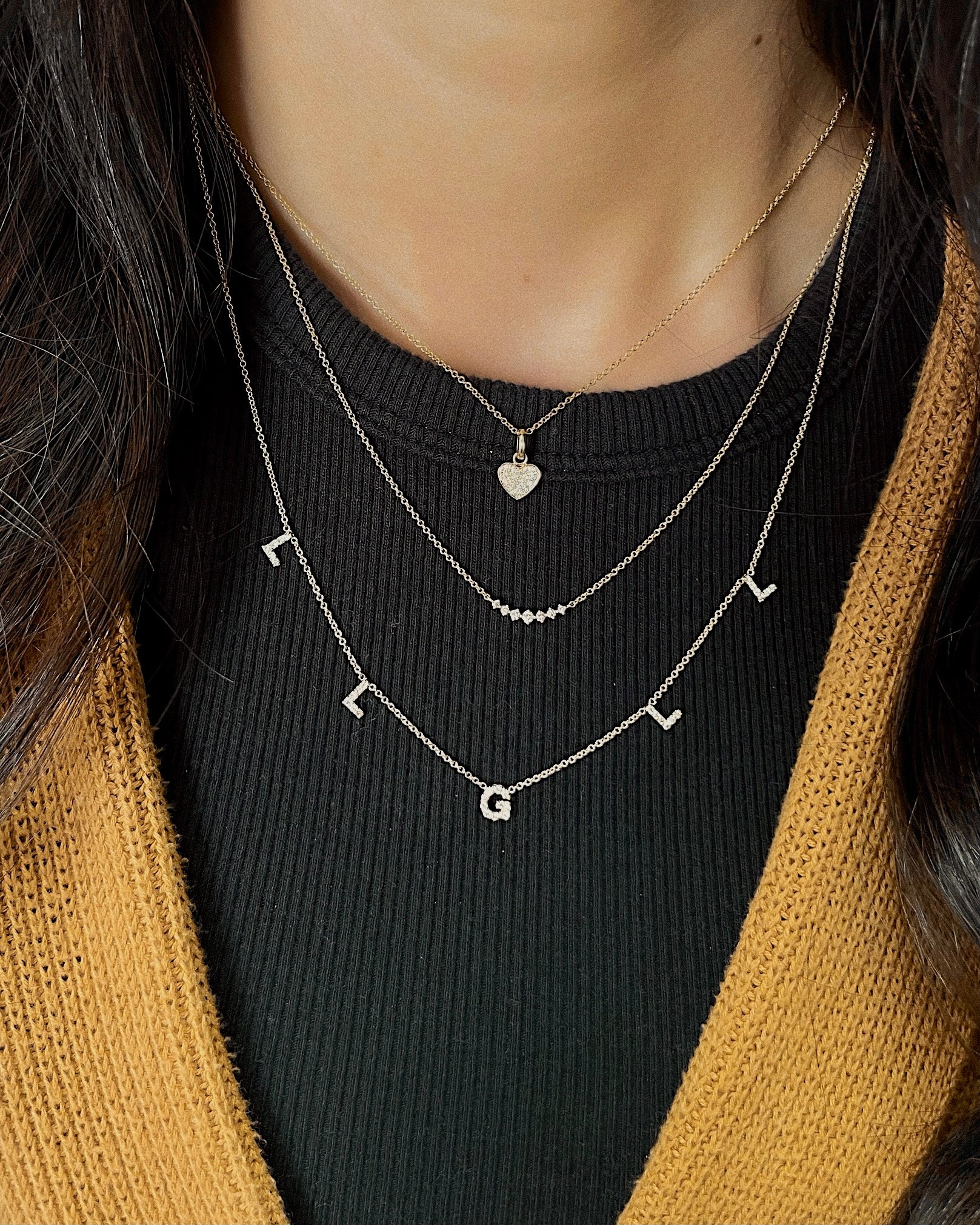 Mini Diamond Spaced Initial Necklace Personalized Zoe Lev Jewelry