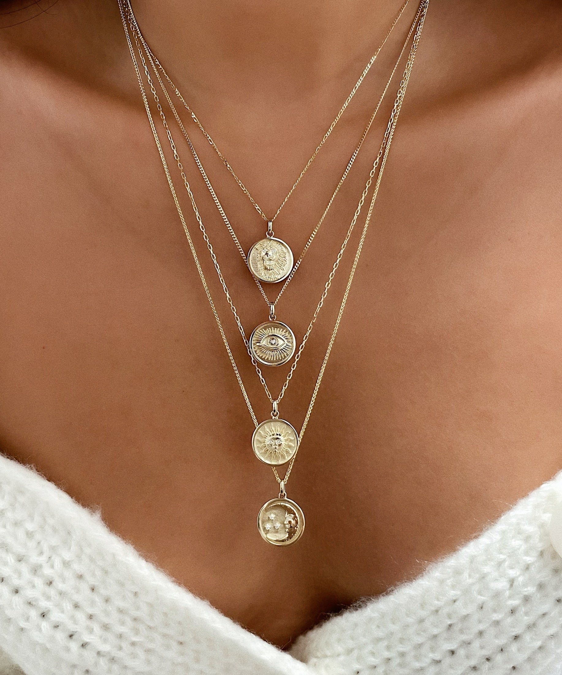 14k Gold and Diamond Moon Medallion Pendant Zoe Lev Jewelry