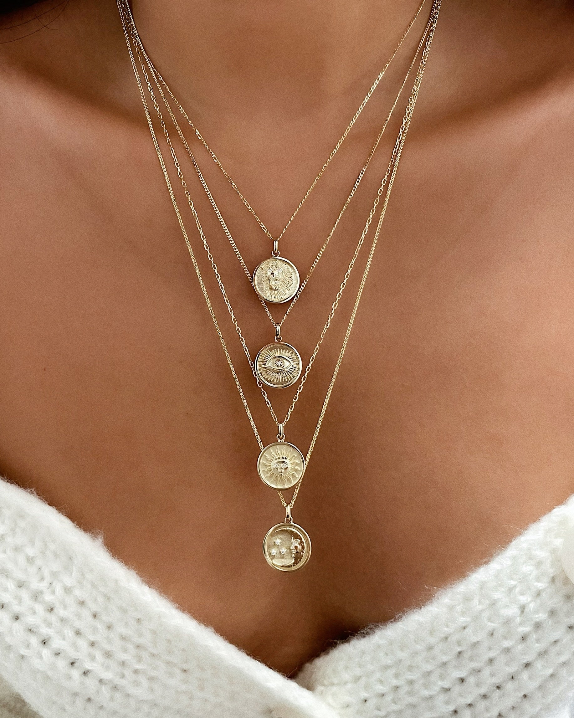 14k Gold and Diamond Moon Medallion Pendant Zoe Lev Jewelry