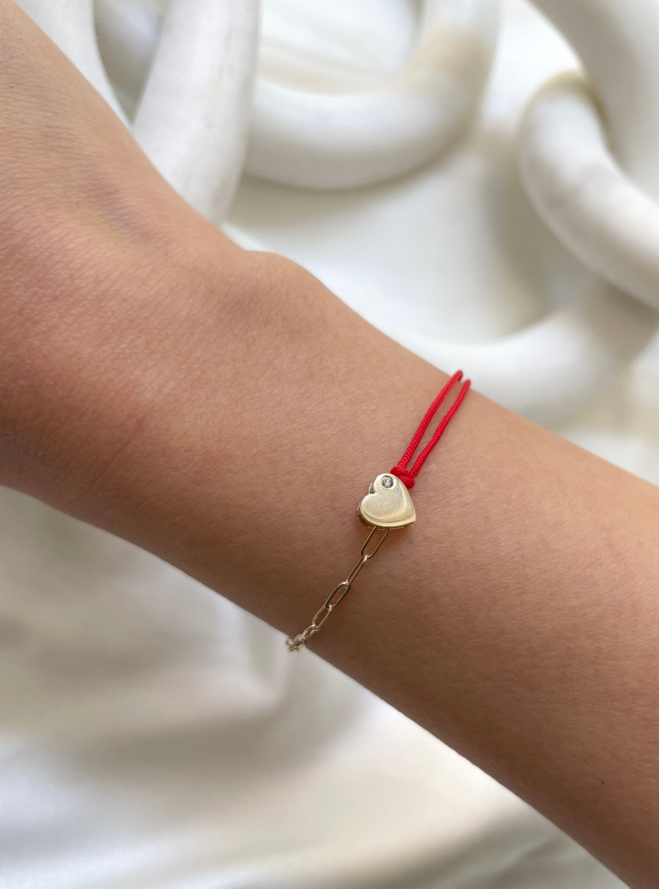 14k Gold Heart Split Red Fortune Bracelet SAMPLE SALE Zoe Lev Jewelry