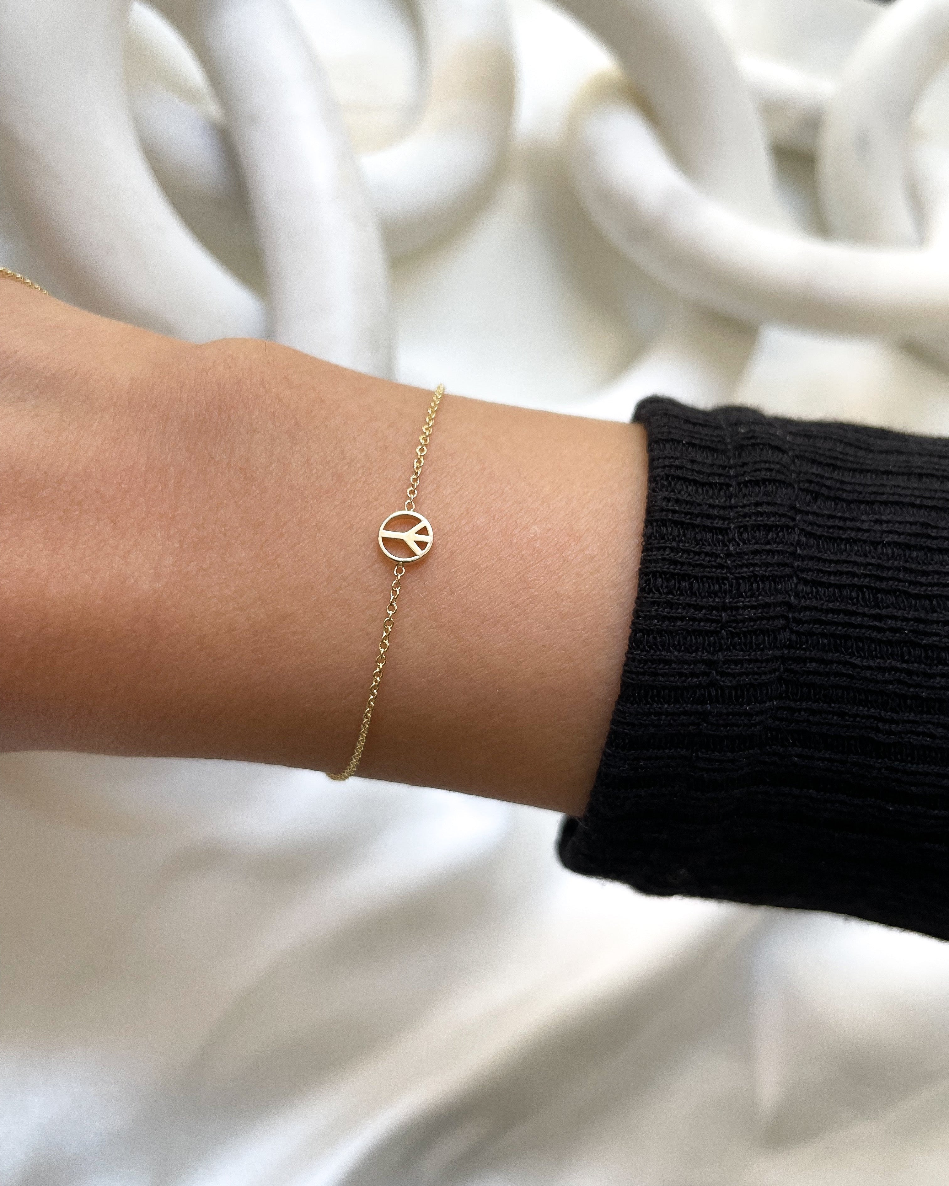 14k Gold Tiny Peace Bracelet Zoe Lev Jewelry