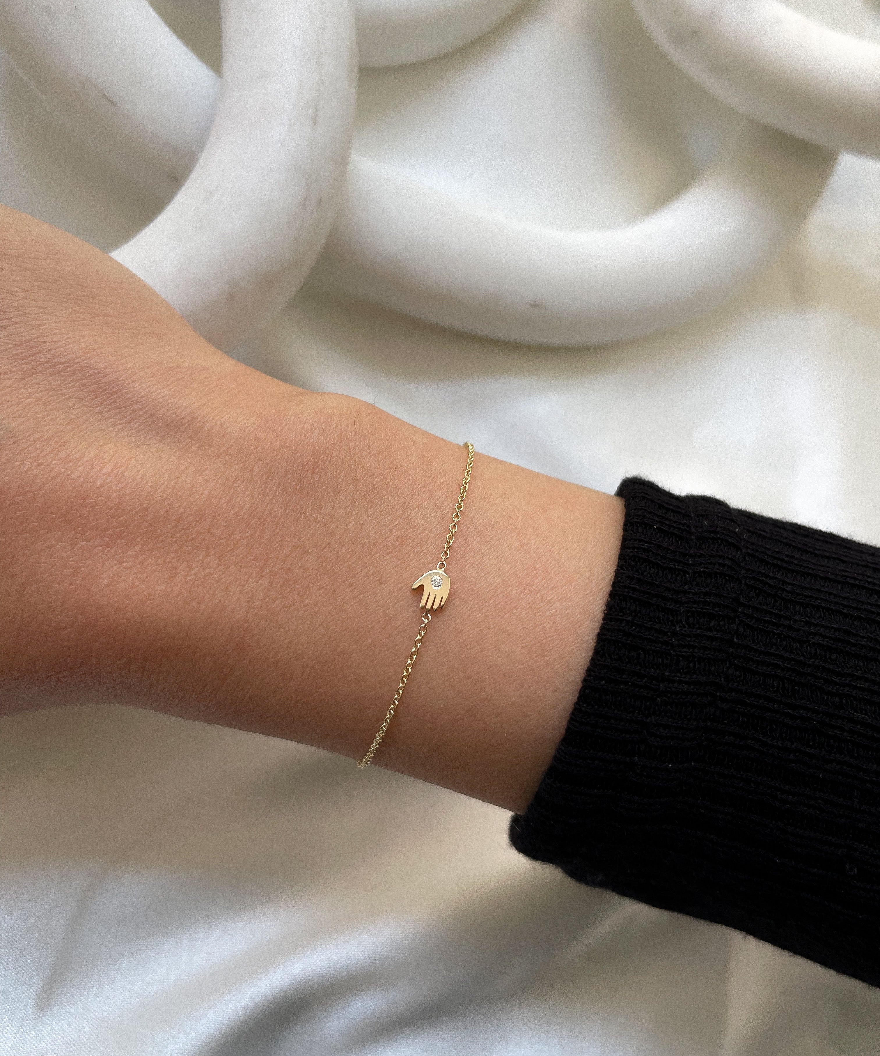 14k Gold Tiny Hamsa Bracelet with Diamond Zoe Lev Jewelry