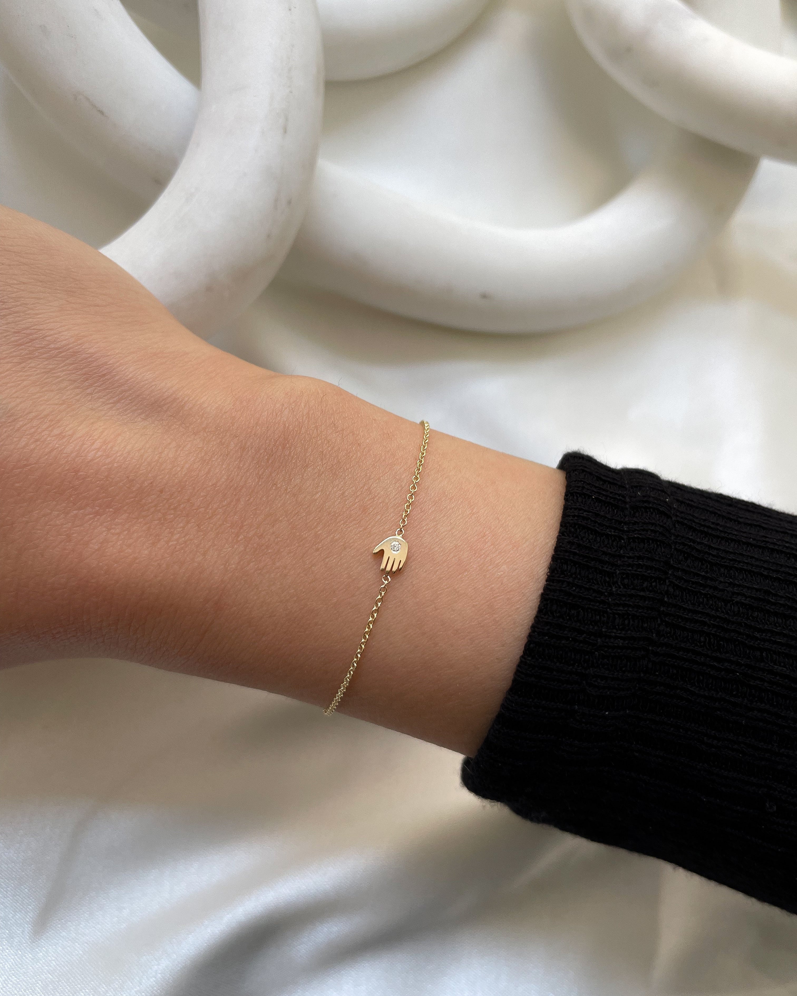 14k Gold Tiny Hamsa Bracelet with Diamond Zoe Lev Jewelry