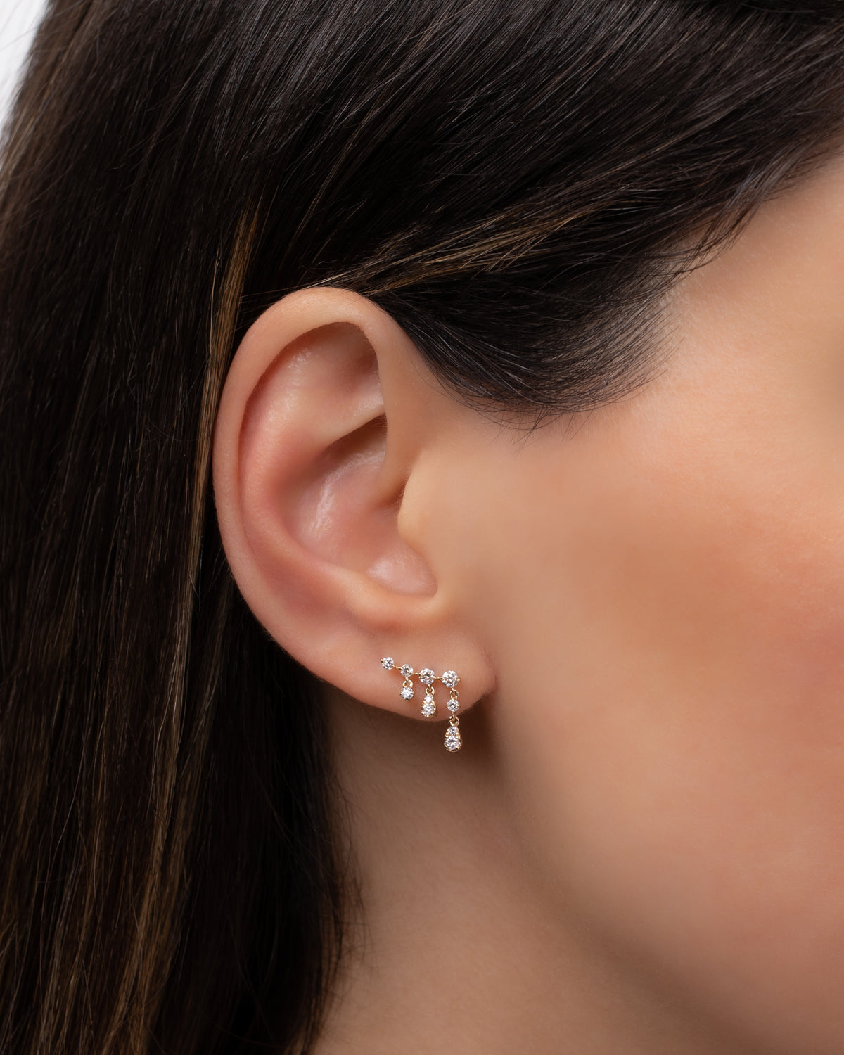 Prong Diamond Drop Chain Stud Earrings