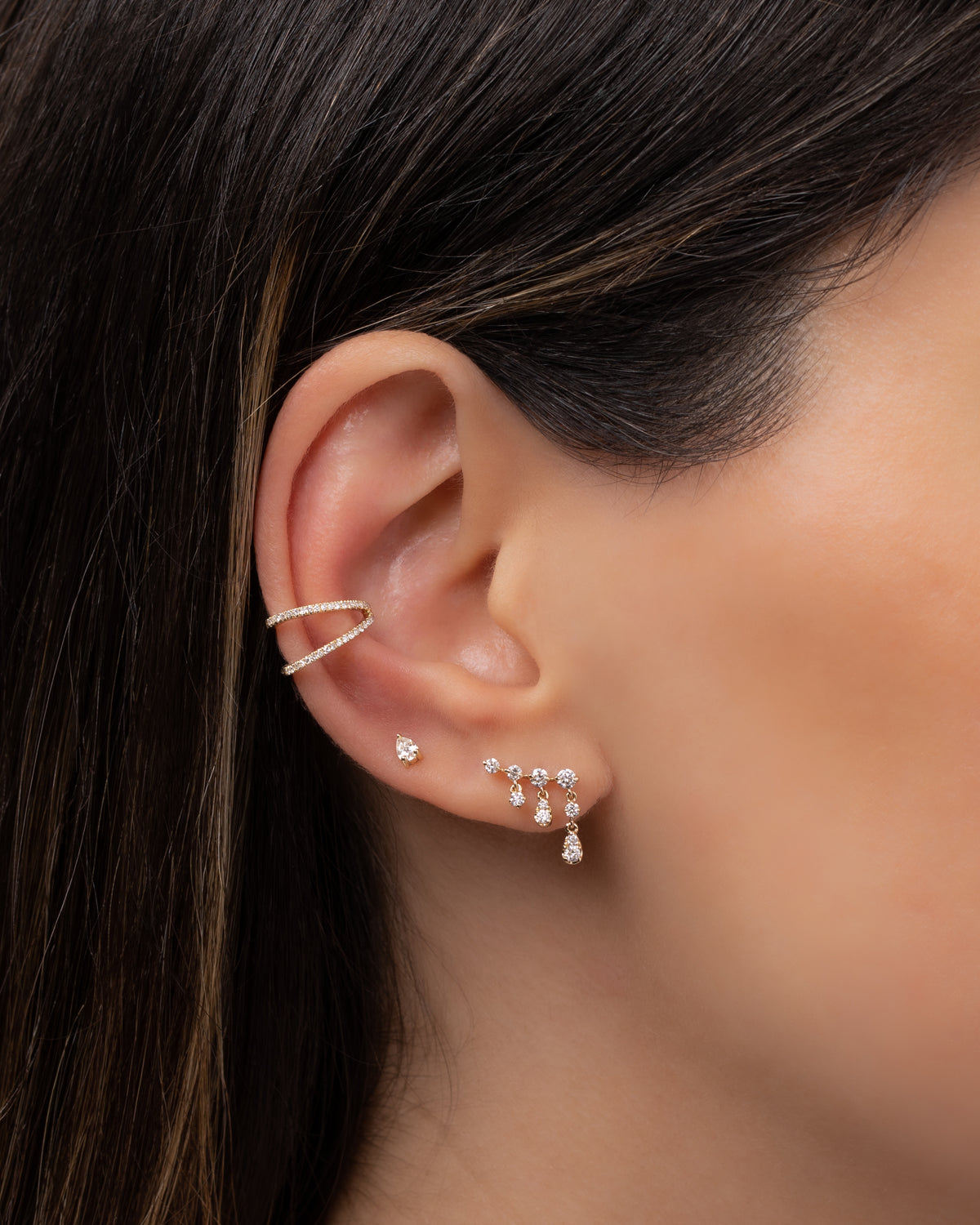 Prong Diamond Drop Chain Stud Earrings