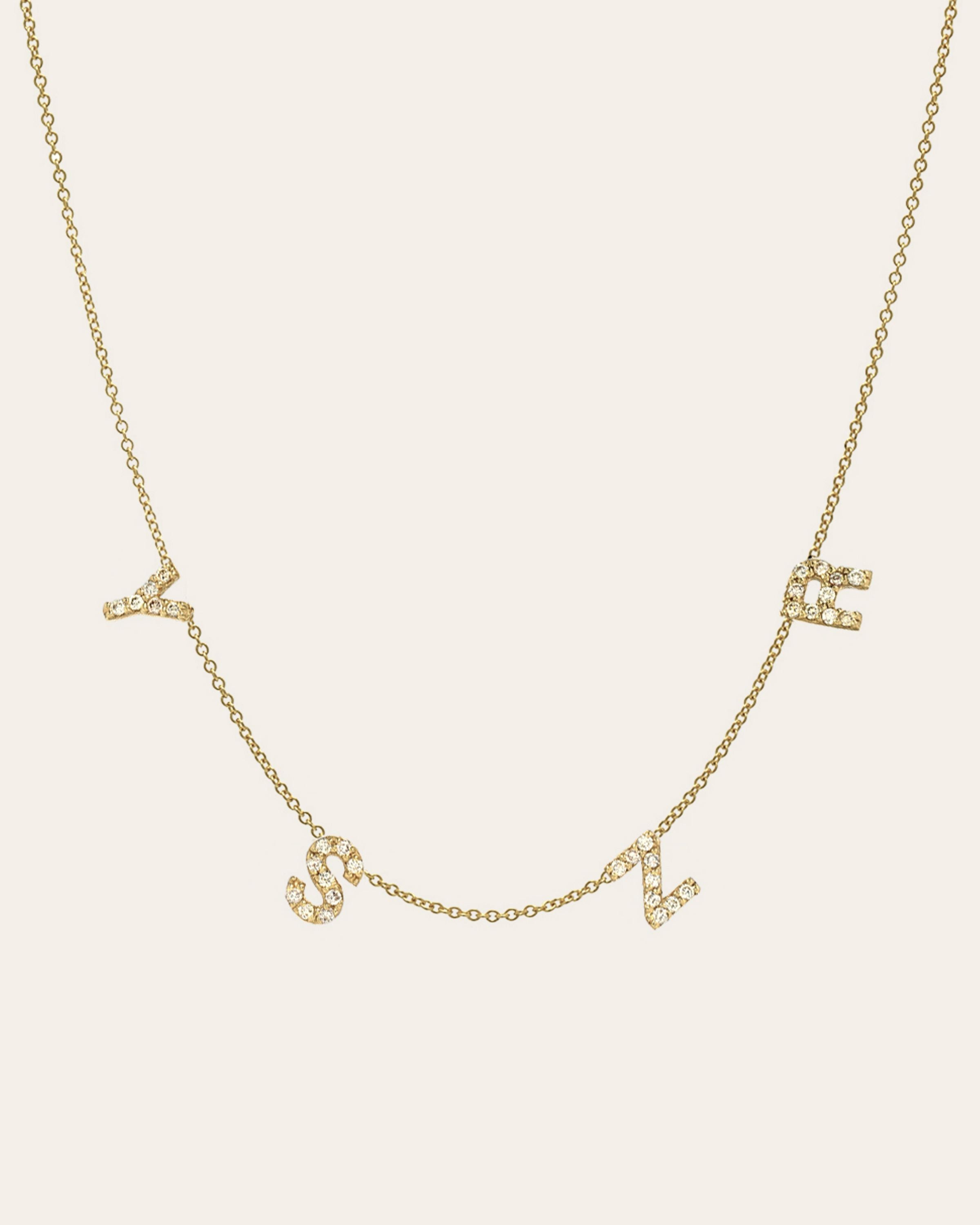 Mini Diamond Spaced Initial Necklace Personalized Zoe Lev Jewelry