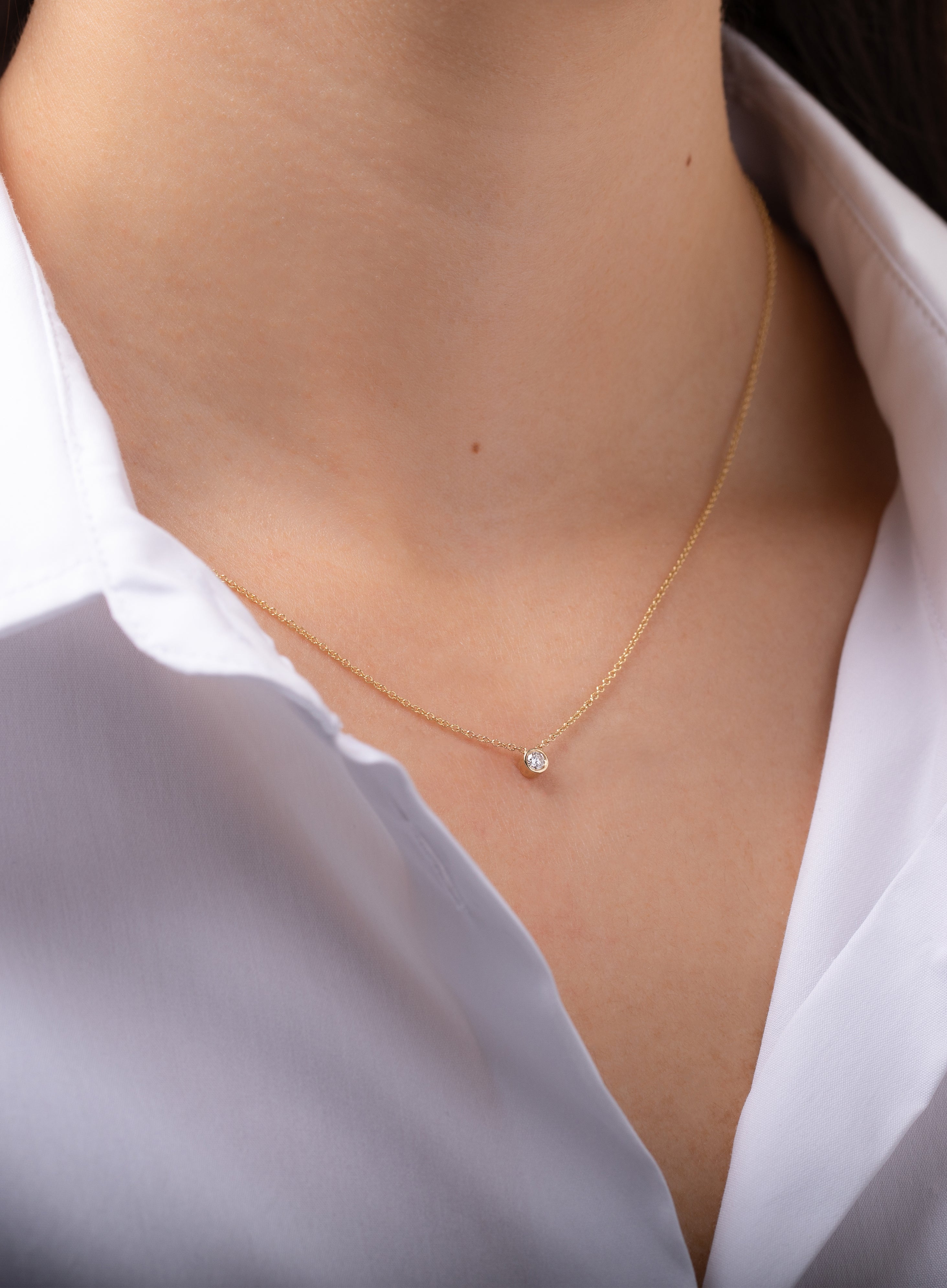 Small Bezel Diamond Necklace - Zoe Lev Jewelry