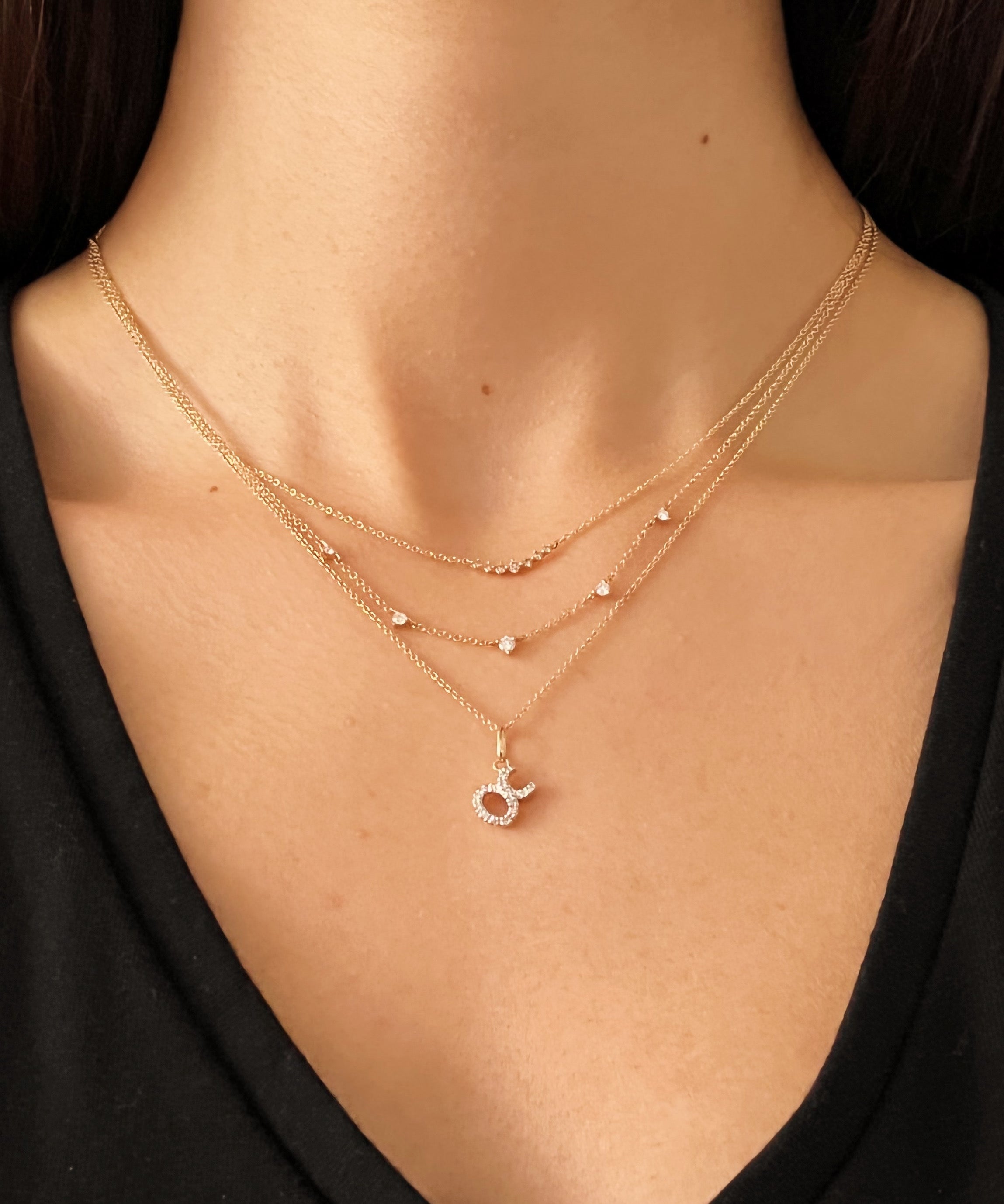 Mini 3 Prong Graduated Diamond Necklace SAMPLE SALE Zoe Lev Jewelry