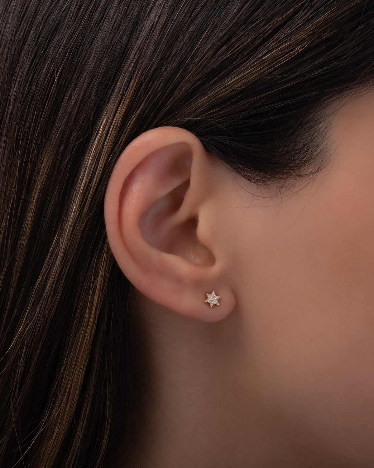 Tiny Diamond Star of David Stud Earring
