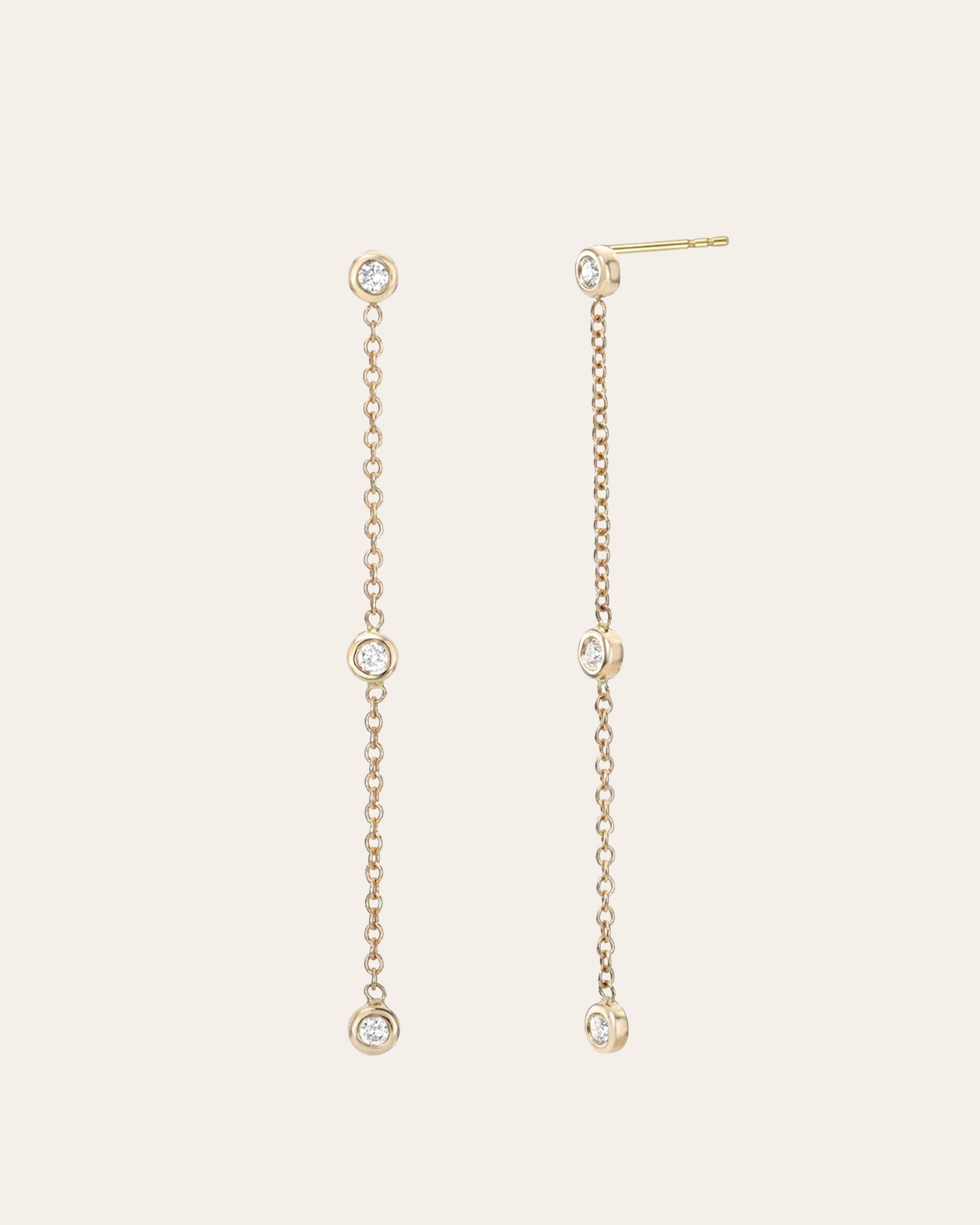 Triple Bezel Diamond Drop Earrings - Zoe Lev Jewelry