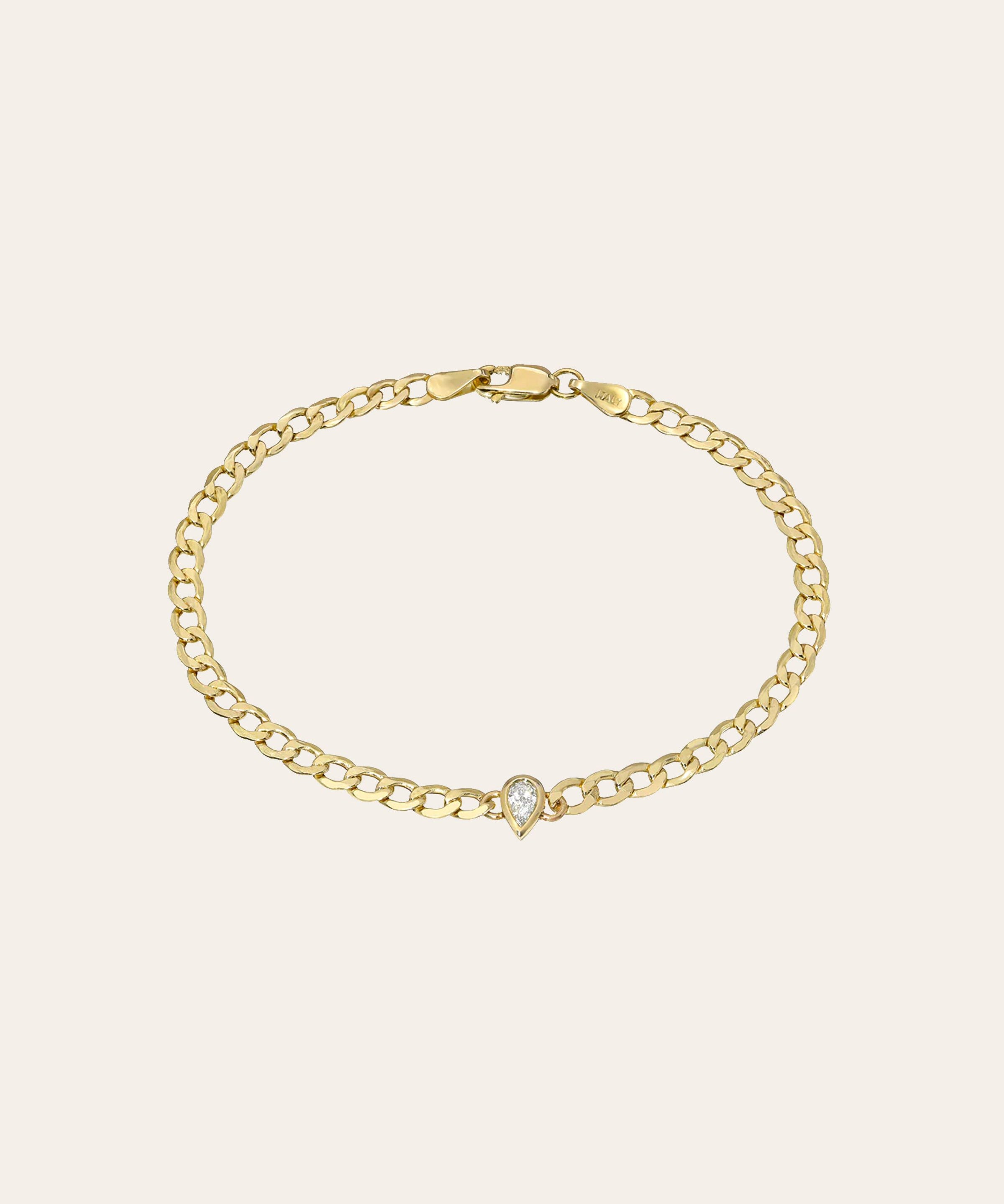 Cuban Link Bracelet with Diamond Pear Bezel Zoe Lev Jewelry