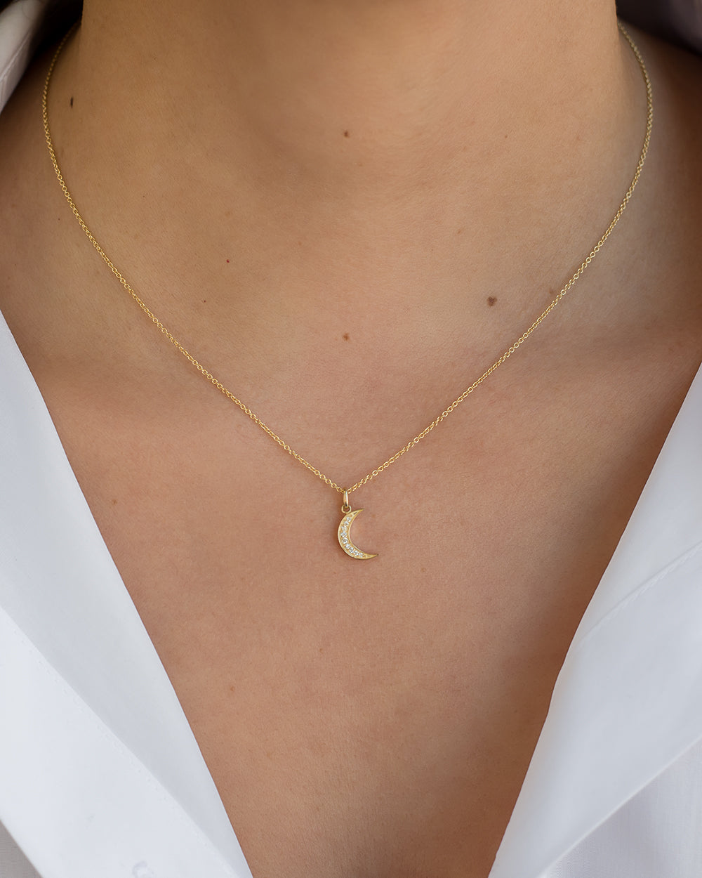 Diamond Moon Necklace – Zoe Lev Jewelry - Main Image