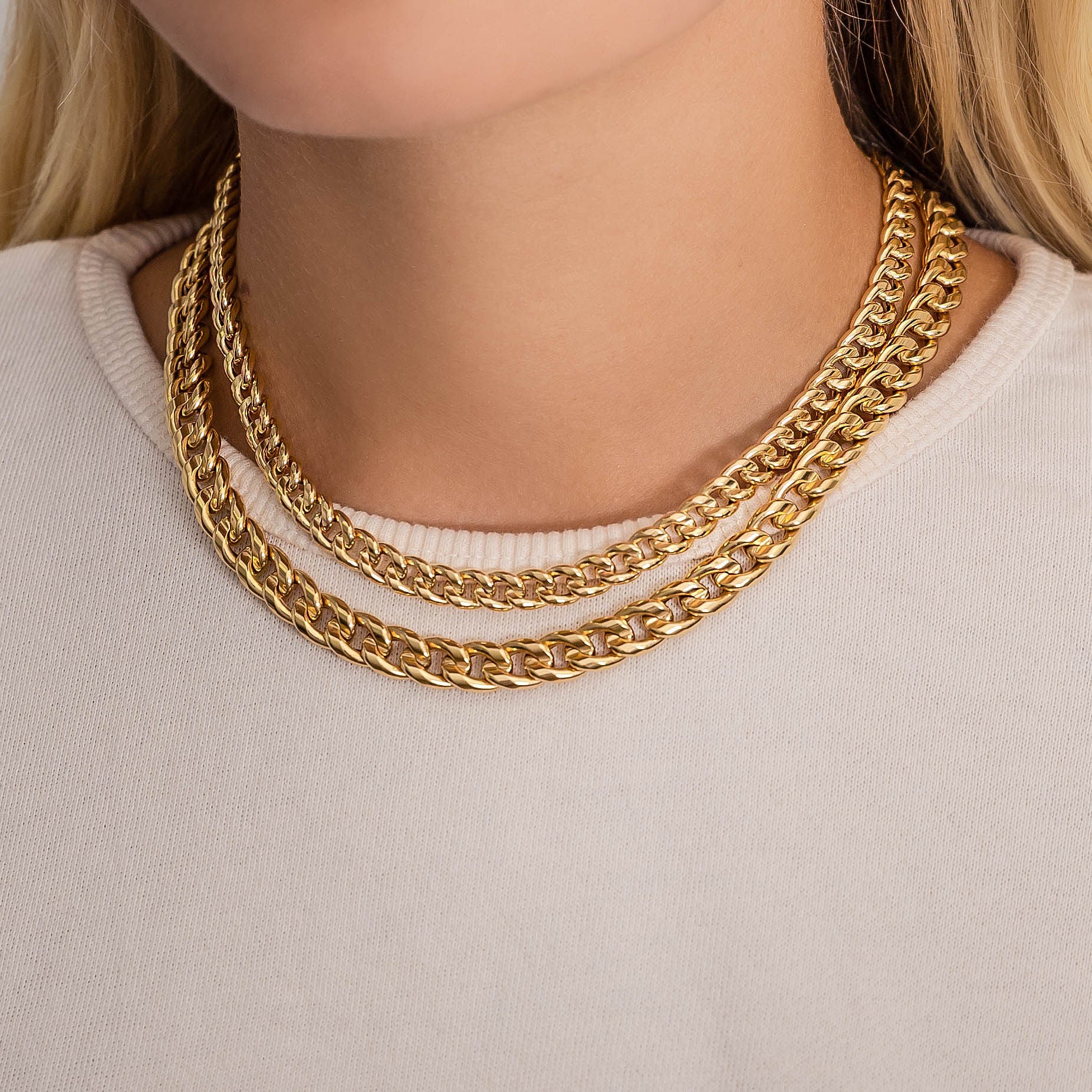 1 CT. T.W. Diamond Cuban Link Chain Necklace in Solid Sterling Silver with  14K Gold Plate - 18