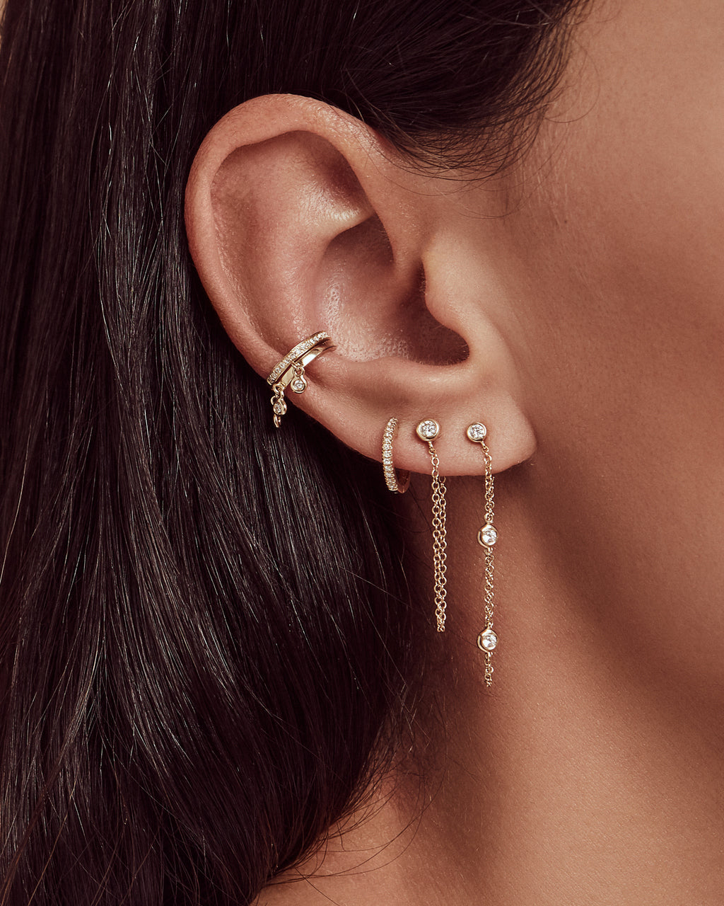 14k Gold Ear Cuff with Diamond Fringes Zoe Lev Jewelry