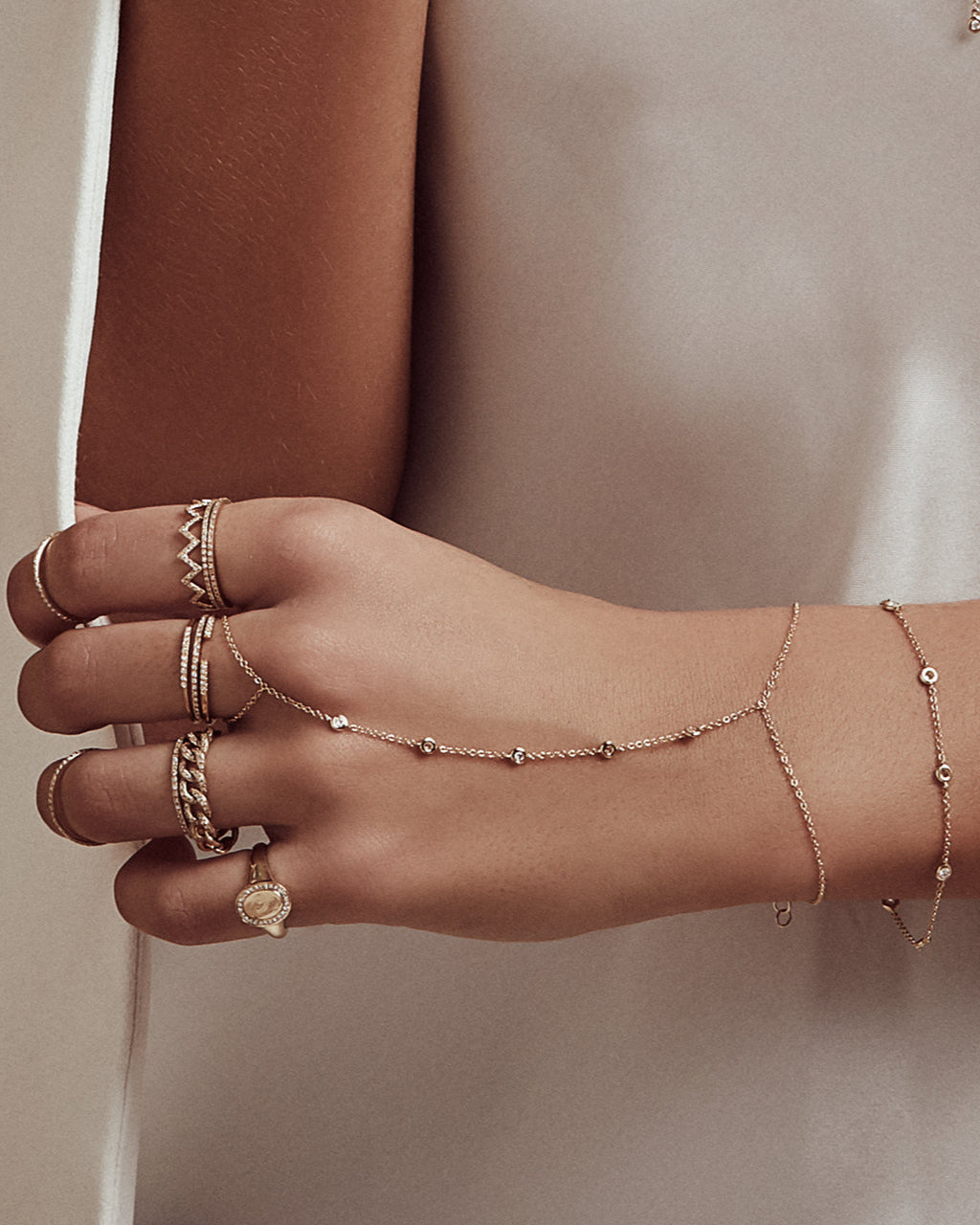 14k Gold Multiple Bezel Diamond Hand Chain – Zoe Lev Jewelry