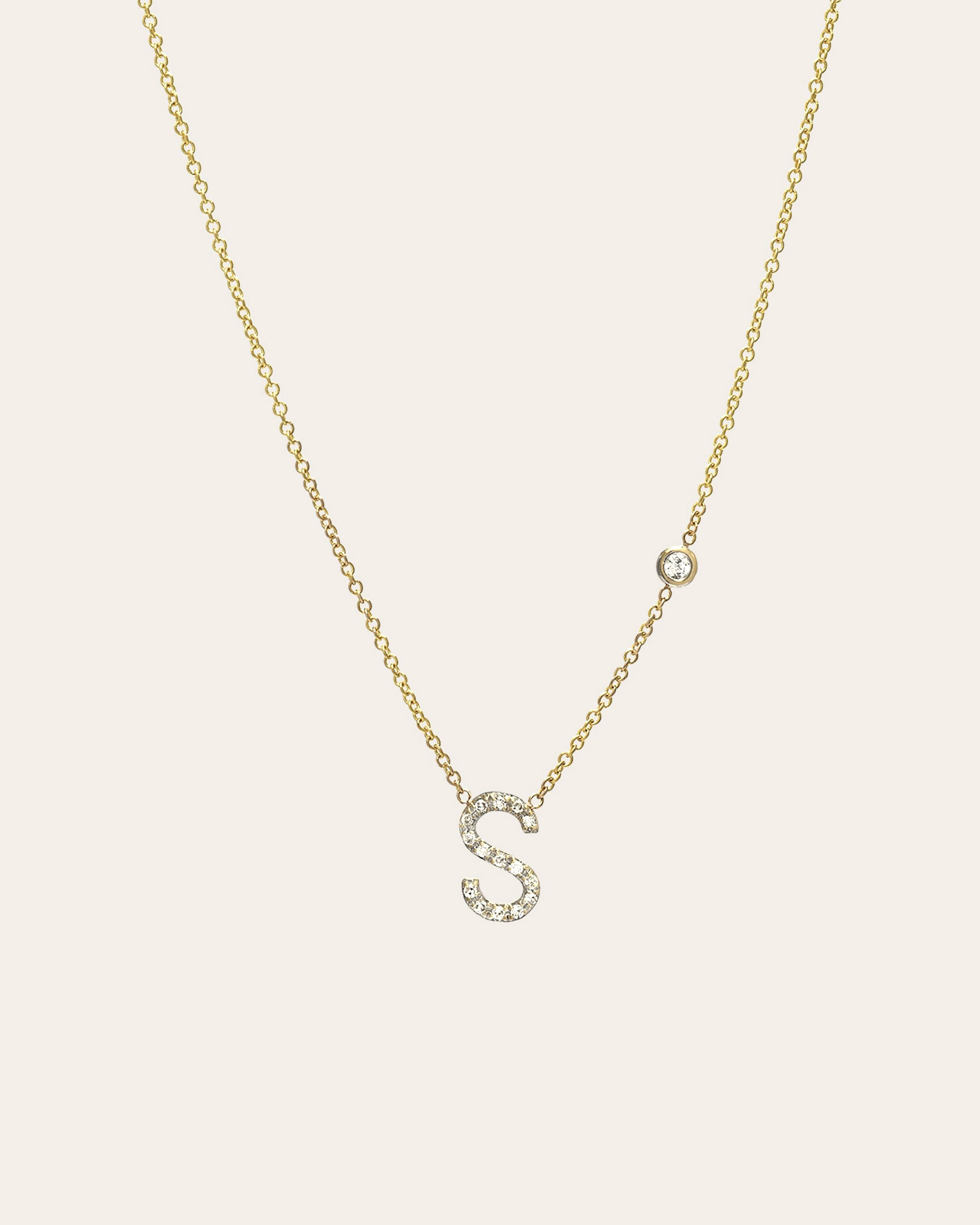 Diamond Initial and Bezel Necklace Personalized Zoe Lev Jewelry