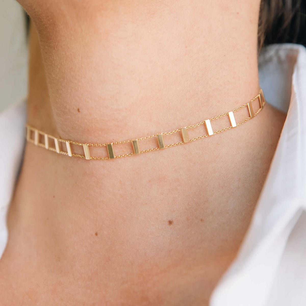 14k Gold Bar Segment Choker Necklace
